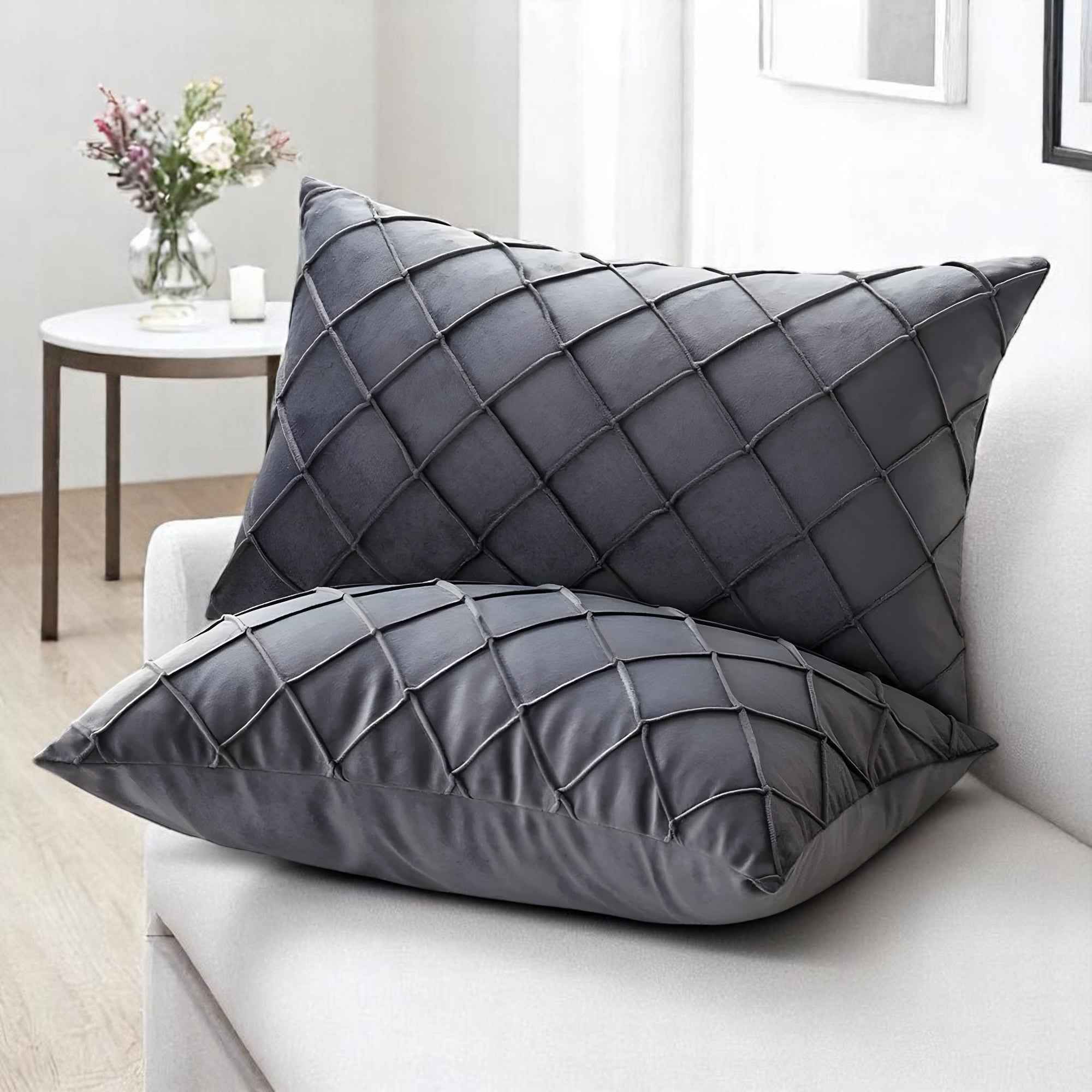 Housses de coussin : Housse de Coussin Grise Scandinave en Polyester dans de Marche Lino