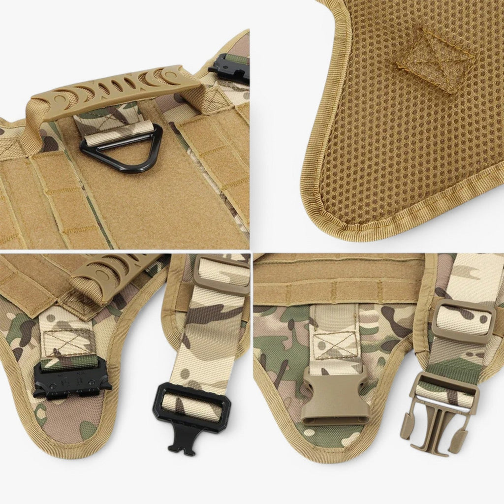 Harnais Tactique Militaire Noir en Nylon Réglable pour Grands Chiens avec Gilet et Poignée