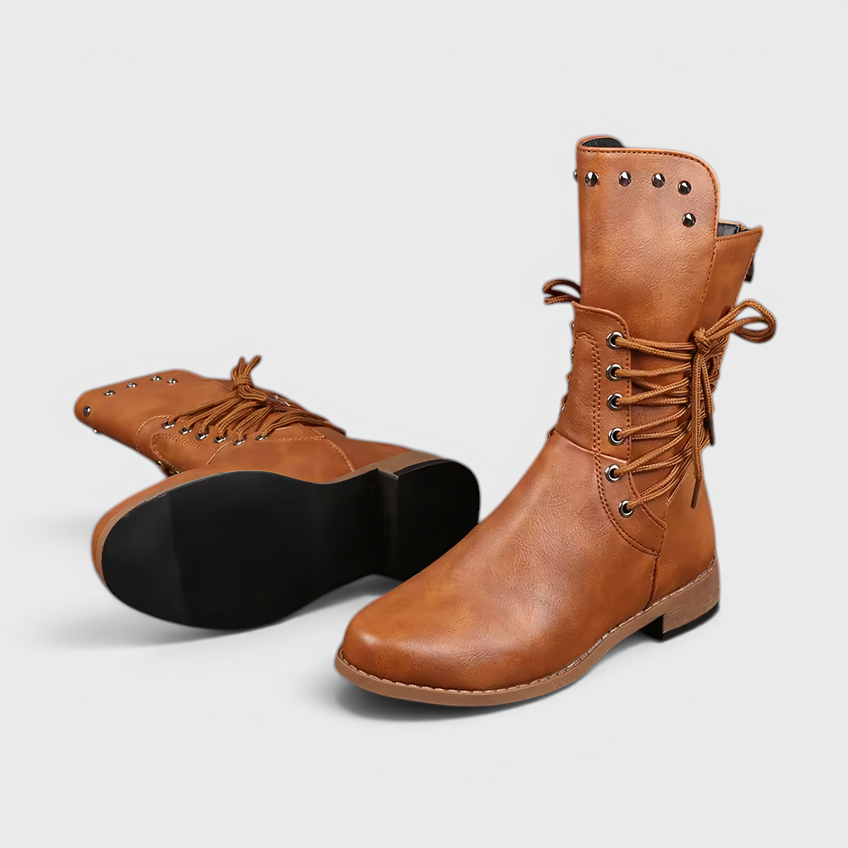 Bottes à Lacets pour Femme avec Talon Carré et Détails Western