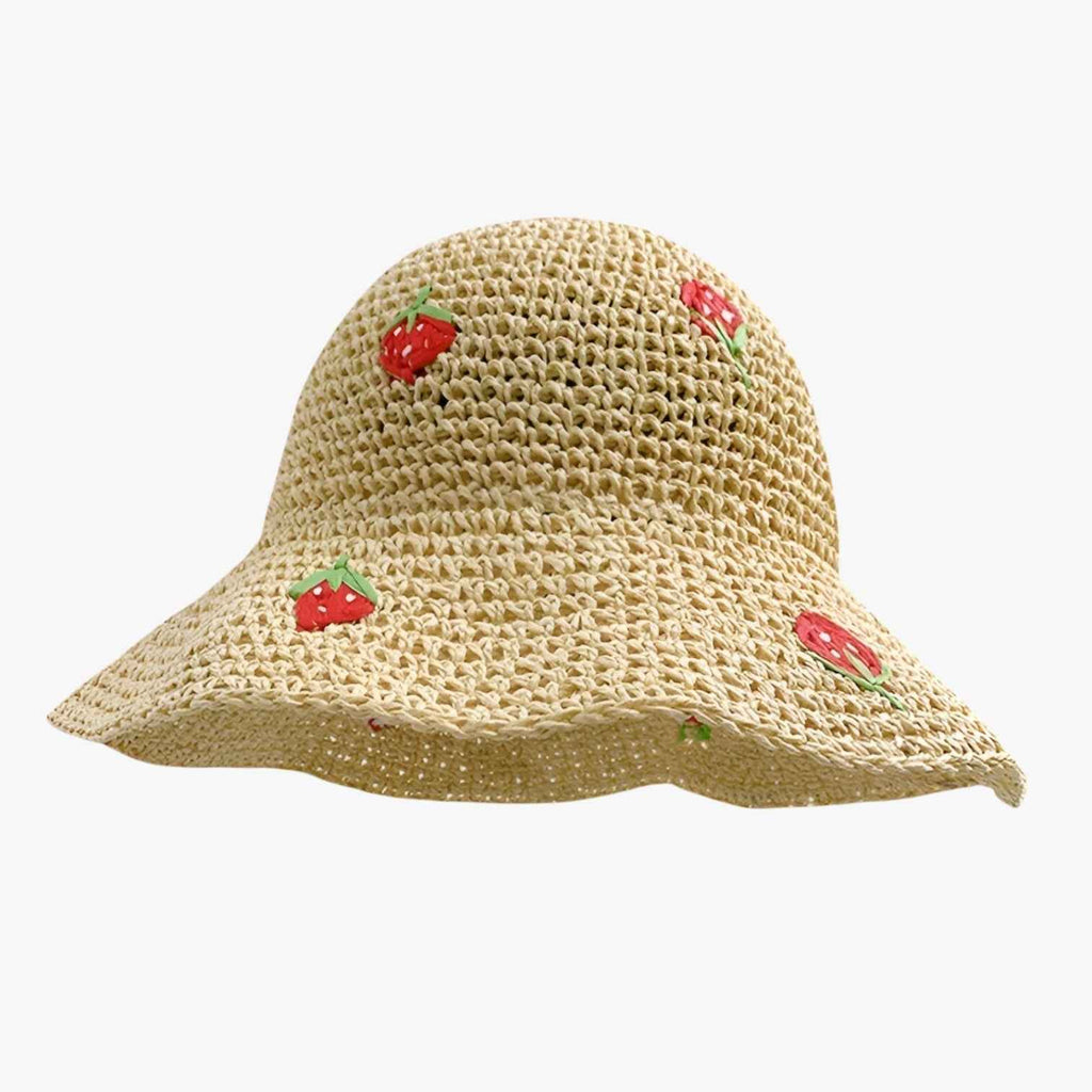 Chapeau de soleil fraise – Pliable, fait à la main et protecteur et tendance