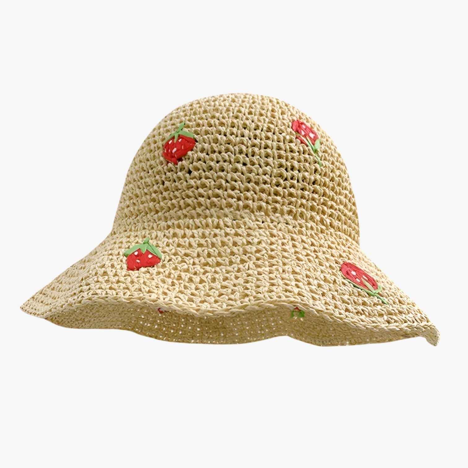 Chapeau de soleil fraise – Pliable, fait à la main et protecteur et tendance