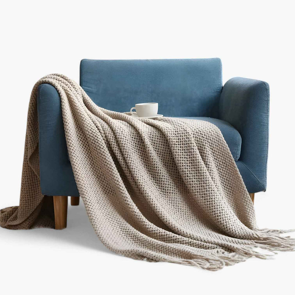 Plaid tricoté douillet – doux, chaud et élégant avec des franges Homme