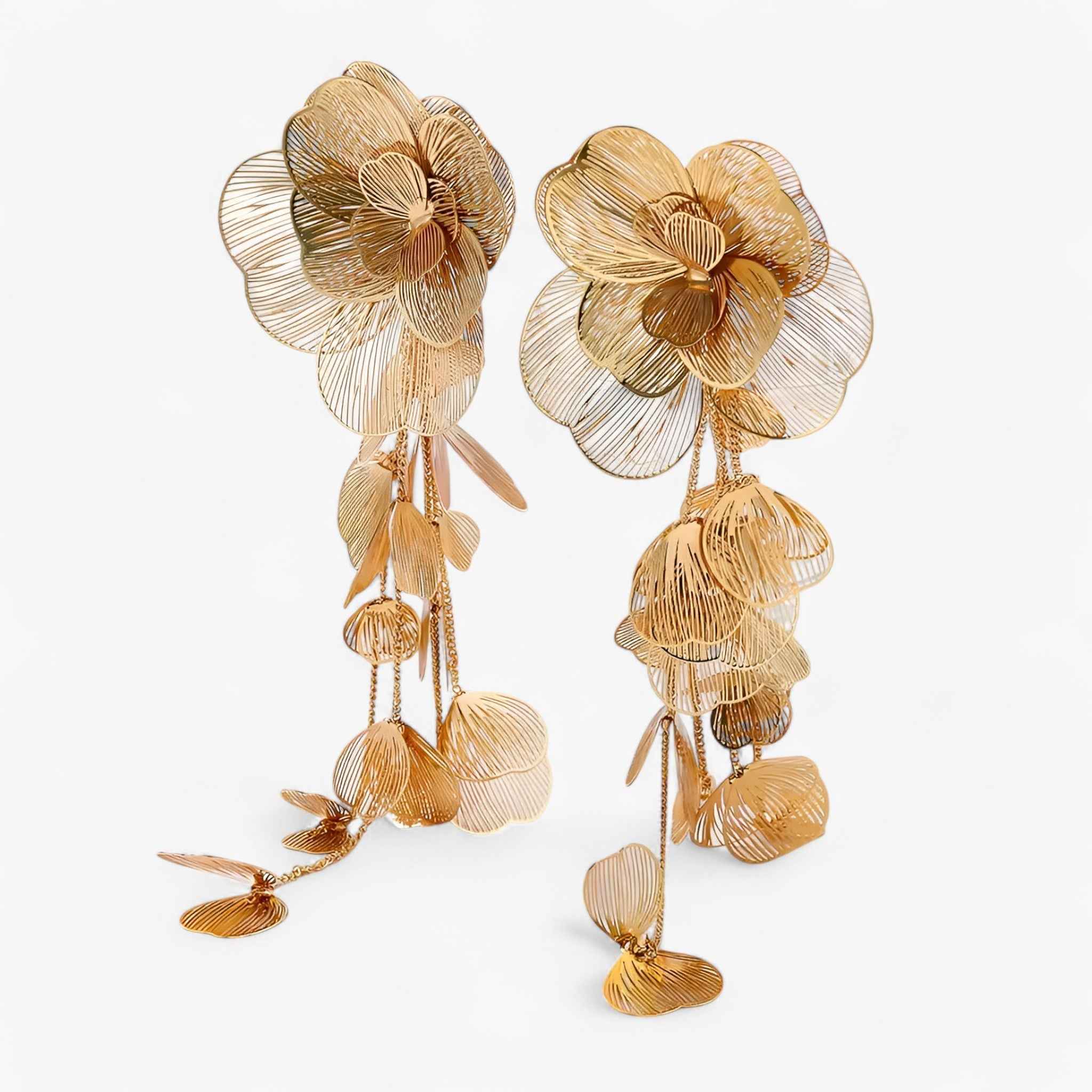 Jewelry : Boucles d'oreilles pendantes Fleur Vintage Unique, Or 18K avec Pierres Précieuses Colorées dans de Marche Lino