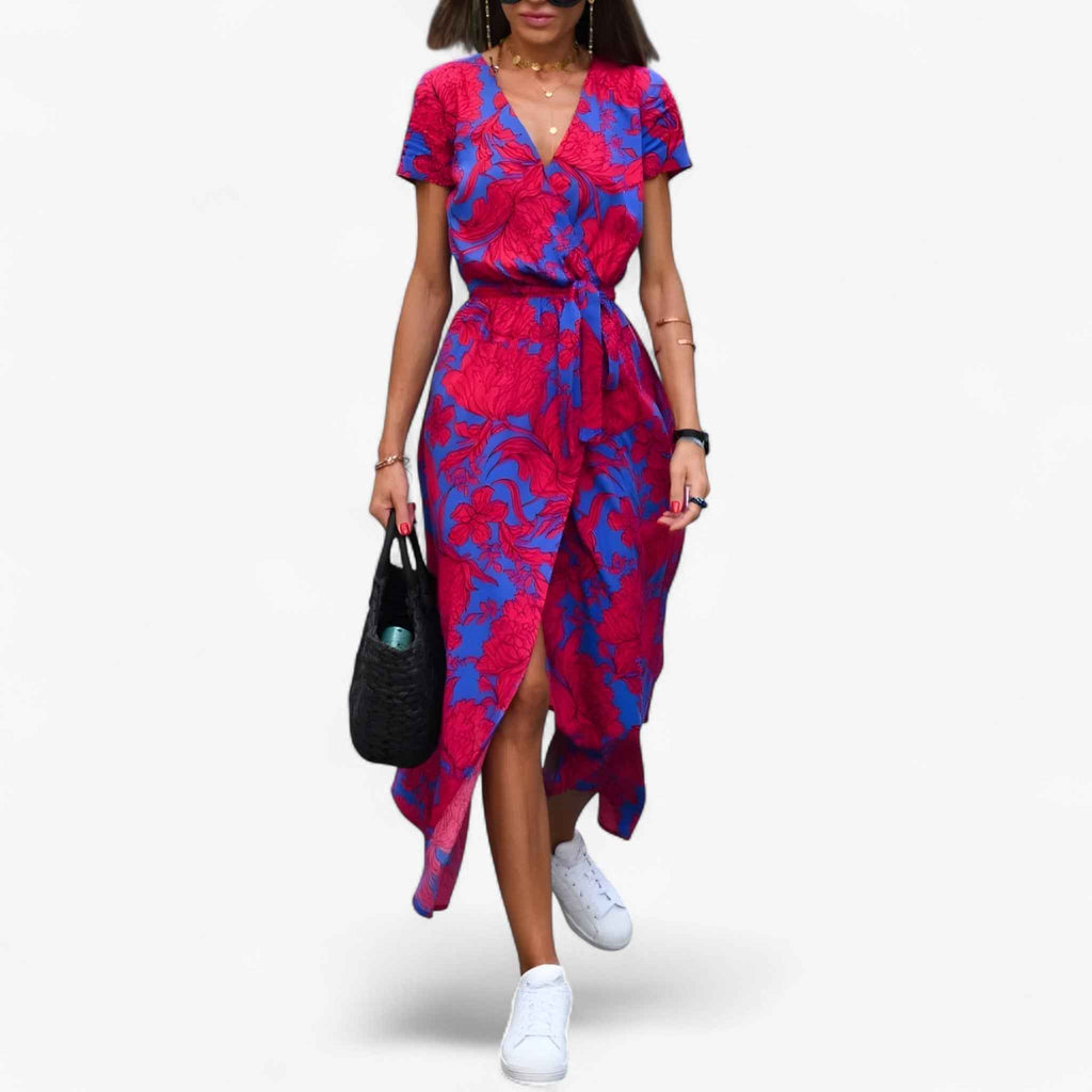 Robe Élégante Femme Nery avec Décolleté en V Profond, Robe de Soirée Estivale Décontractée