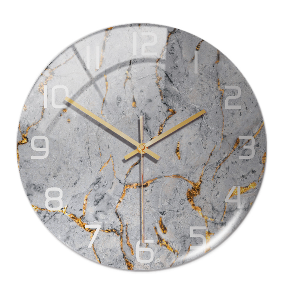 Wall Clocks : Horloge Murale Silencieuse Ø30cm, Effet Marbre Blanc Luxe Moderne pour Salon/Bureau dans de Marche Lino