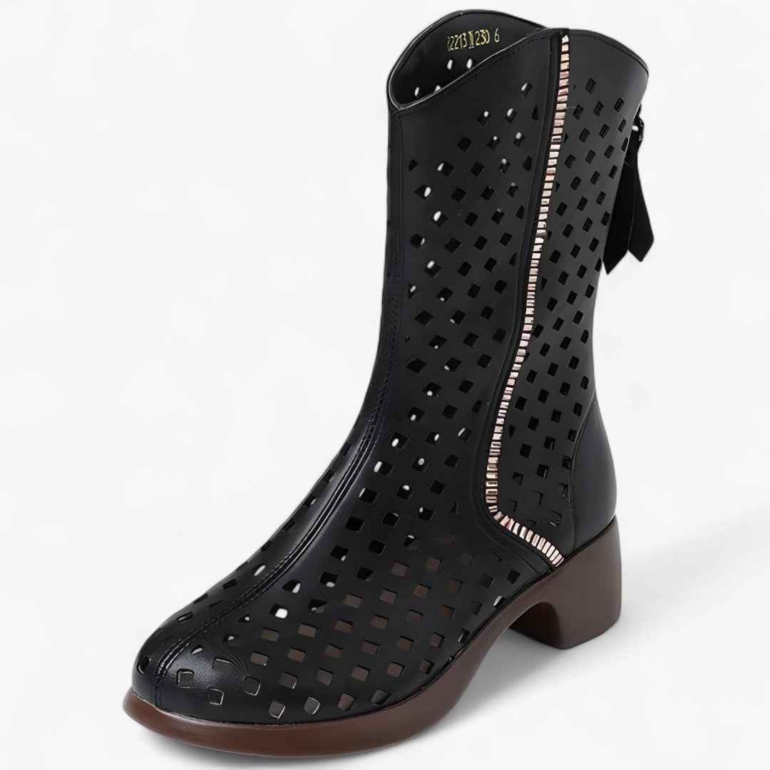 Bottes perforées en cuir véritable mi-mollet respirantes Femme