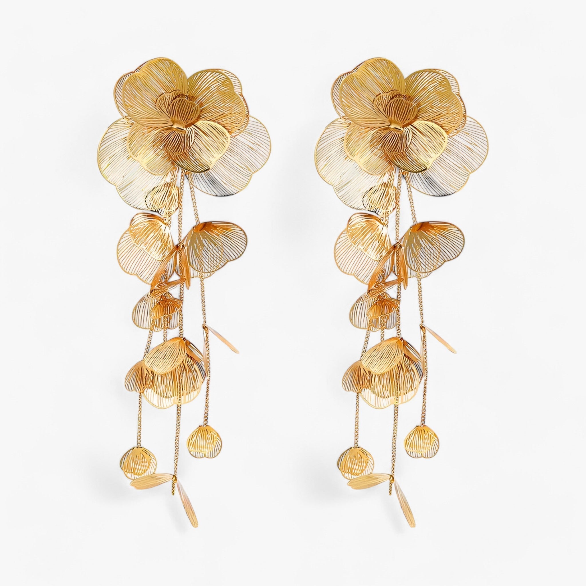 Jewelry : Boucles d'oreilles pendantes Fleur Vintage Unique, Or 18K avec Pierres Précieuses Colorées dans de Marche Lino