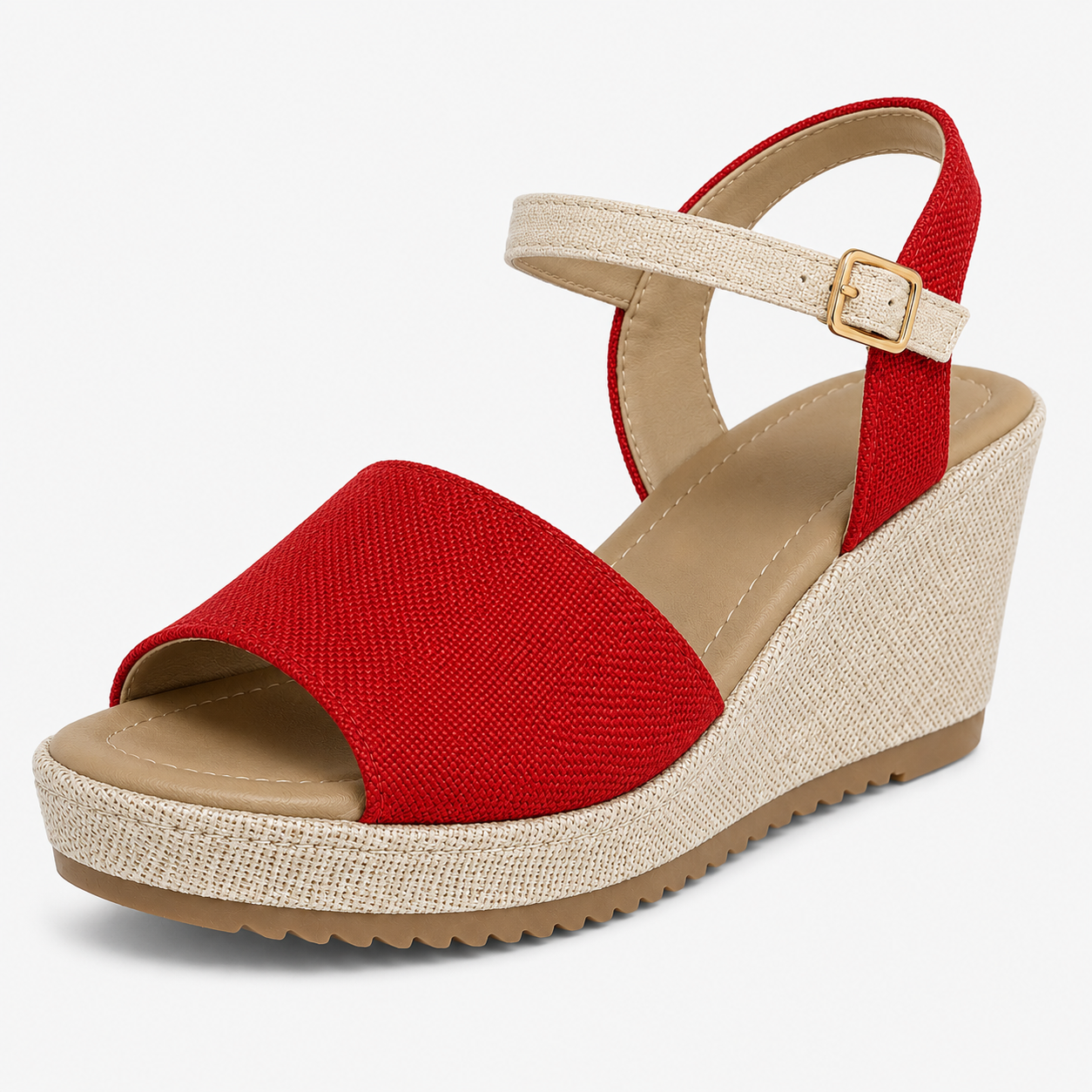 Dámské espadrilky z béžové plátna s pohodlným klínovým podpatkem  