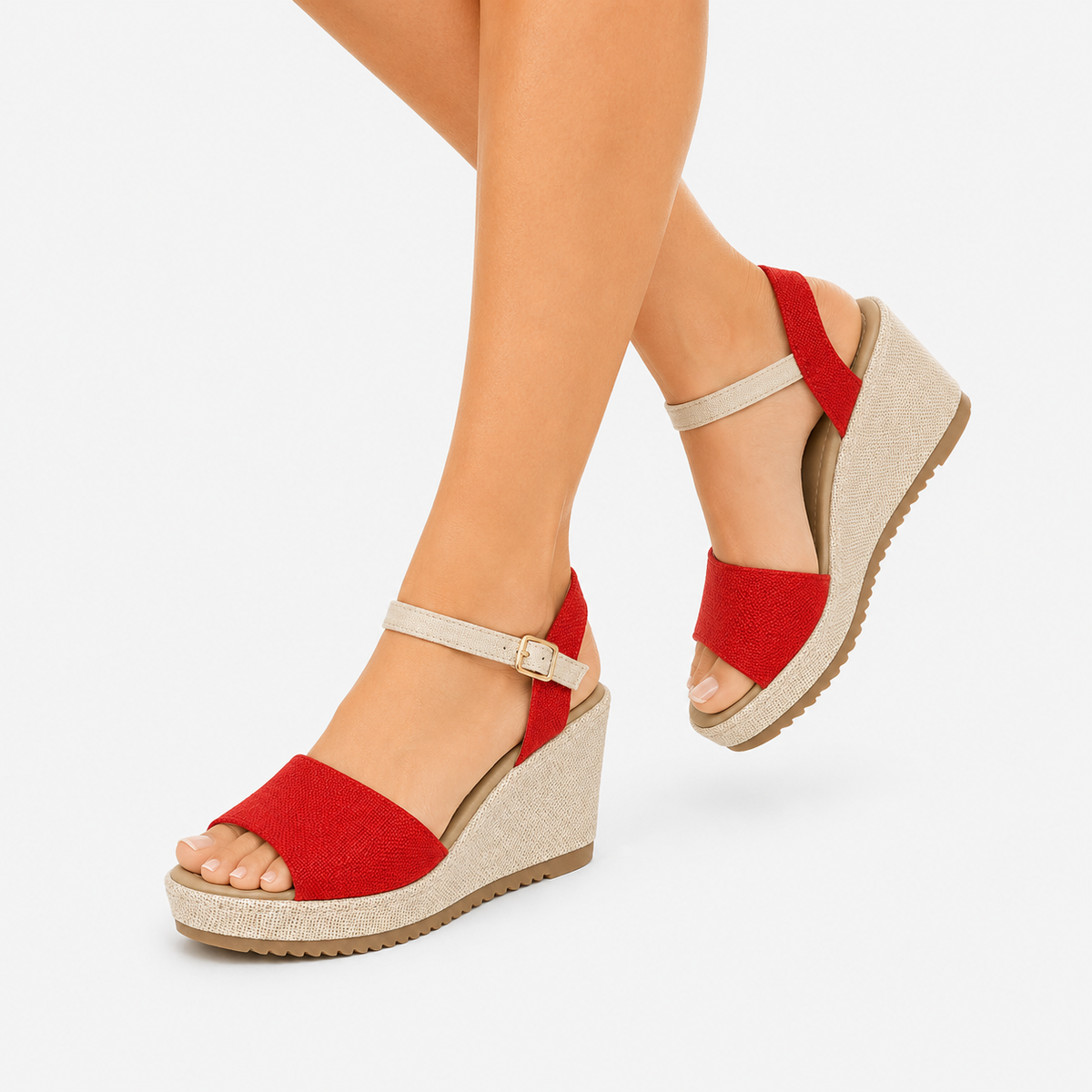 Dámské espadrilky z béžové plátna s pohodlným klínovým podpatkem  