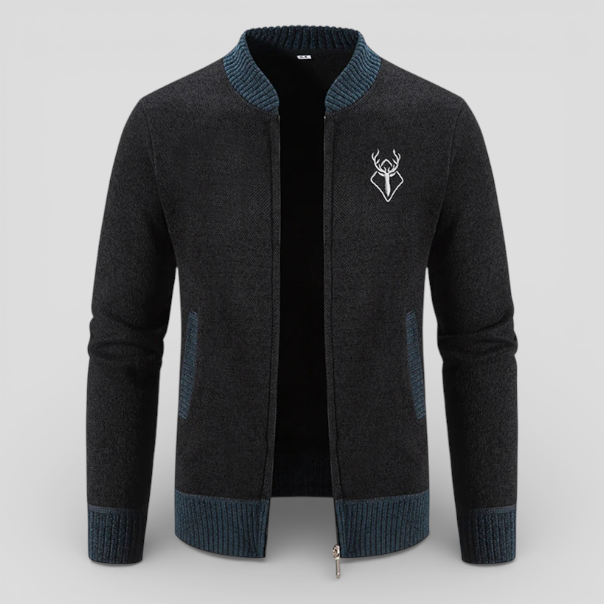 Cardigans pour hommes : Cardigan zippé homme en polyester doux - chaud, léger et confortable dans Noir de Marche Lino
