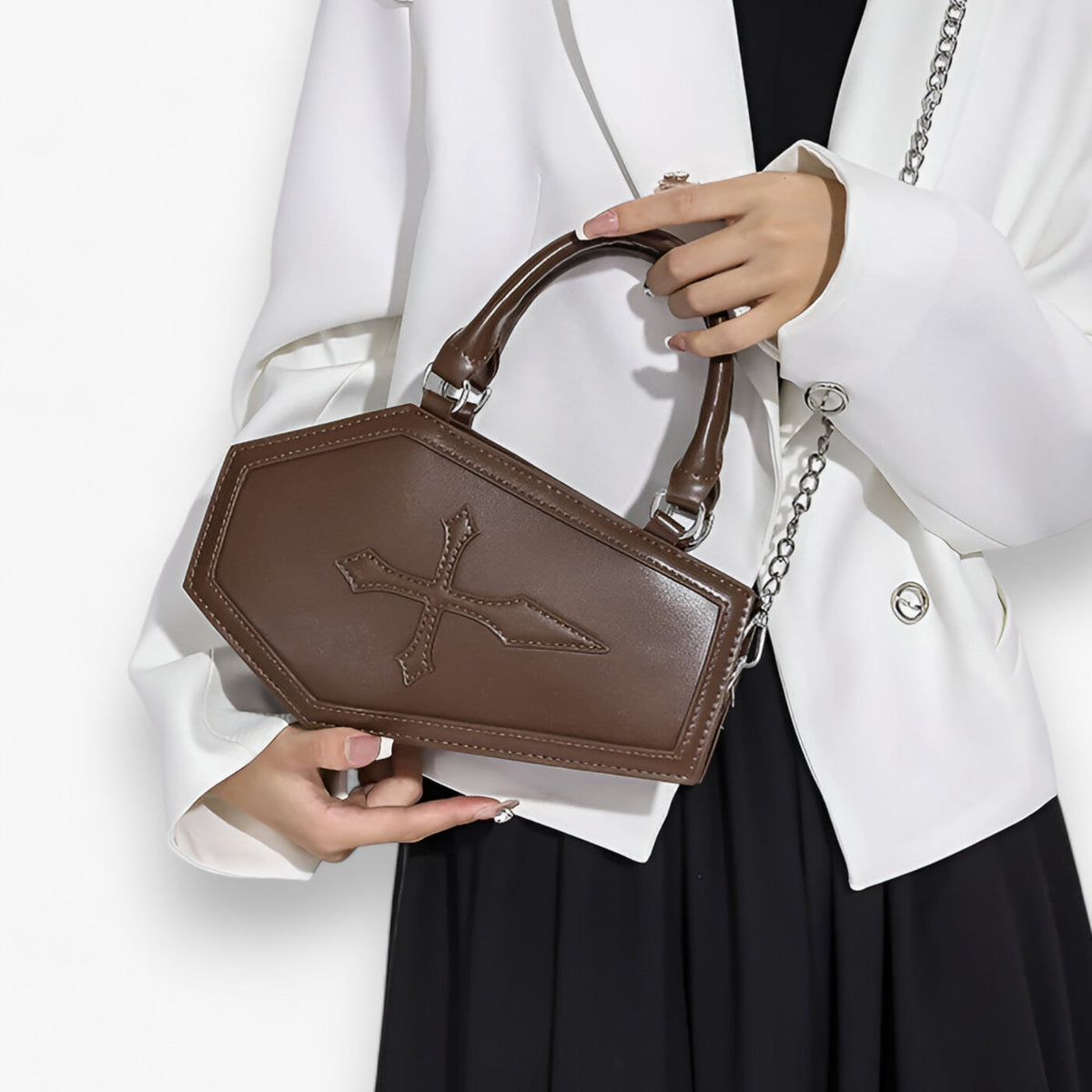 Handbag : Sac à Main Gothique en Forme de Cercueil avec Chaîne pour Halloween dans de Marche Lino
