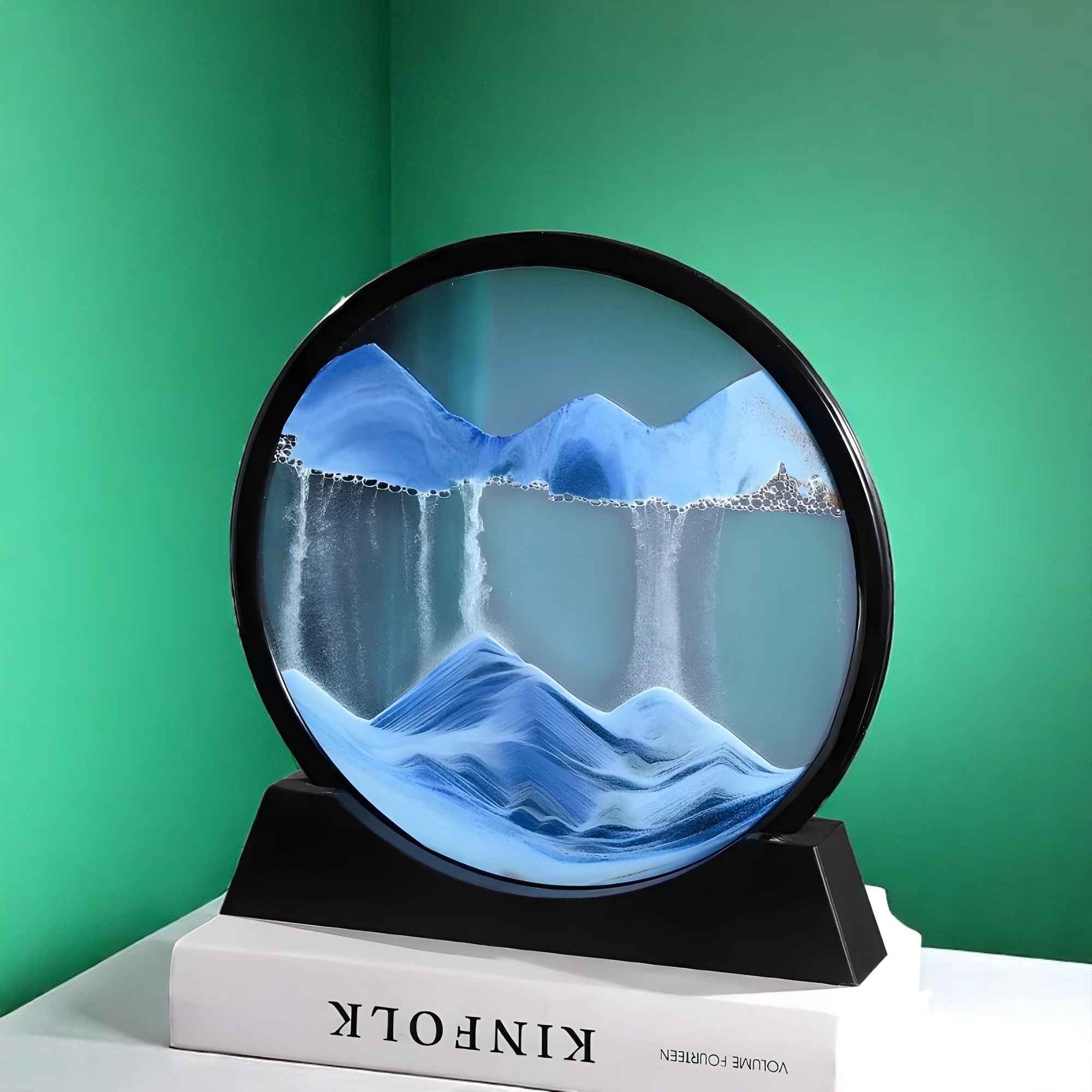 Art de sable : Tableau Sable Mouvant 3D Décoratif en Verre - Paysage Relaxant pour Bureau/Maison dans Bleu de Marche Lino