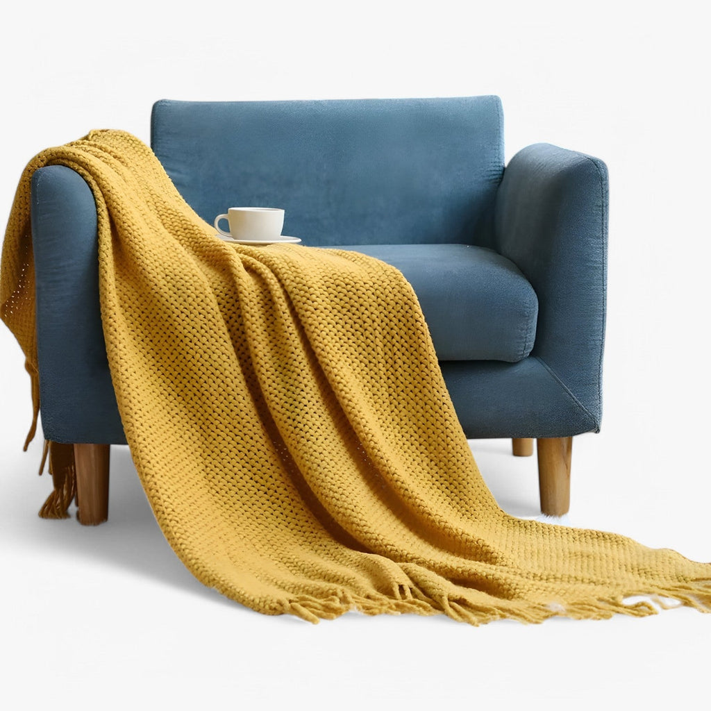 Plaid tricoté douillet – doux, chaud et élégant avec des franges Homme