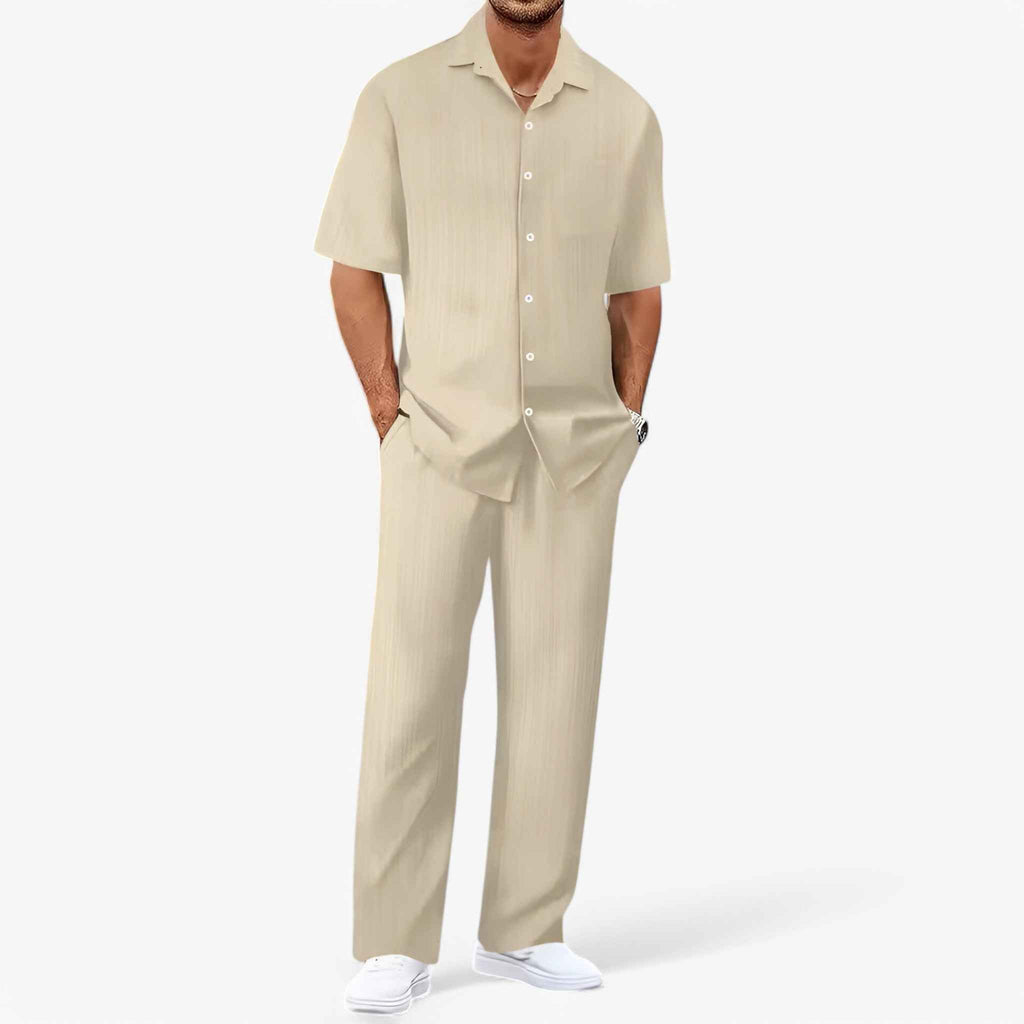 Ensemble Homme Décontracté Chic : Chemise Élégante et Pantalon Coupe Ajustée