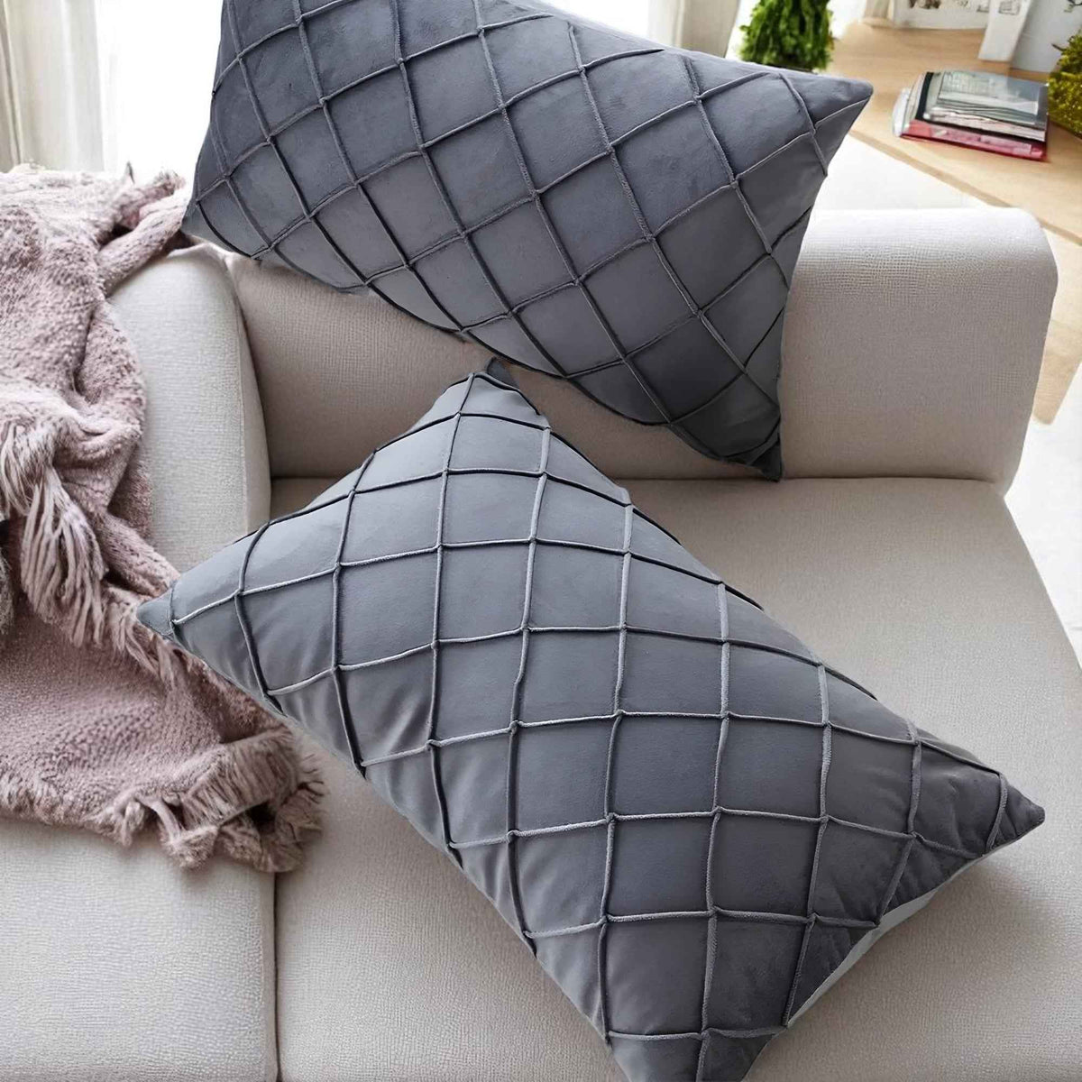 Housses de coussin : Housse de Coussin Grise Scandinave en Polyester dans de Marche Lino
