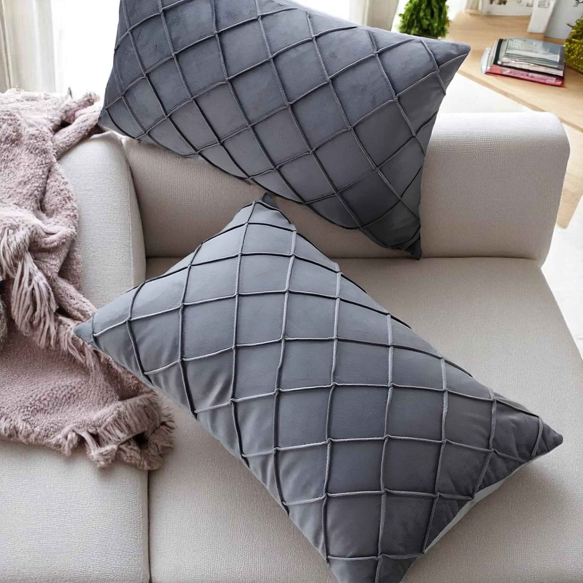 Housses de coussin : Housse de Coussin Grise Scandinave en Polyester dans de Marche Lino