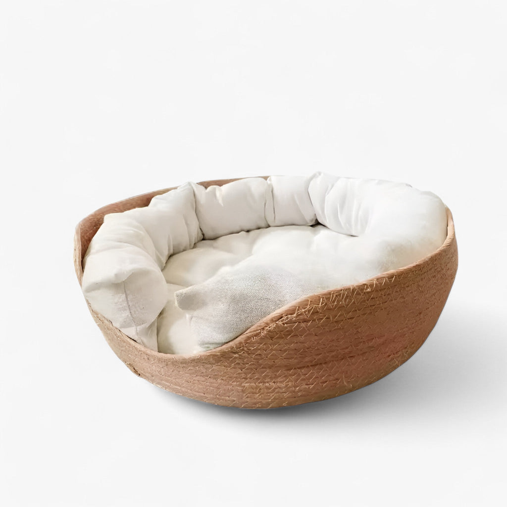 Panier-lit Écologique en Bambou Tressé à la Main pour Chiens et Chats, Naturel et Résistant