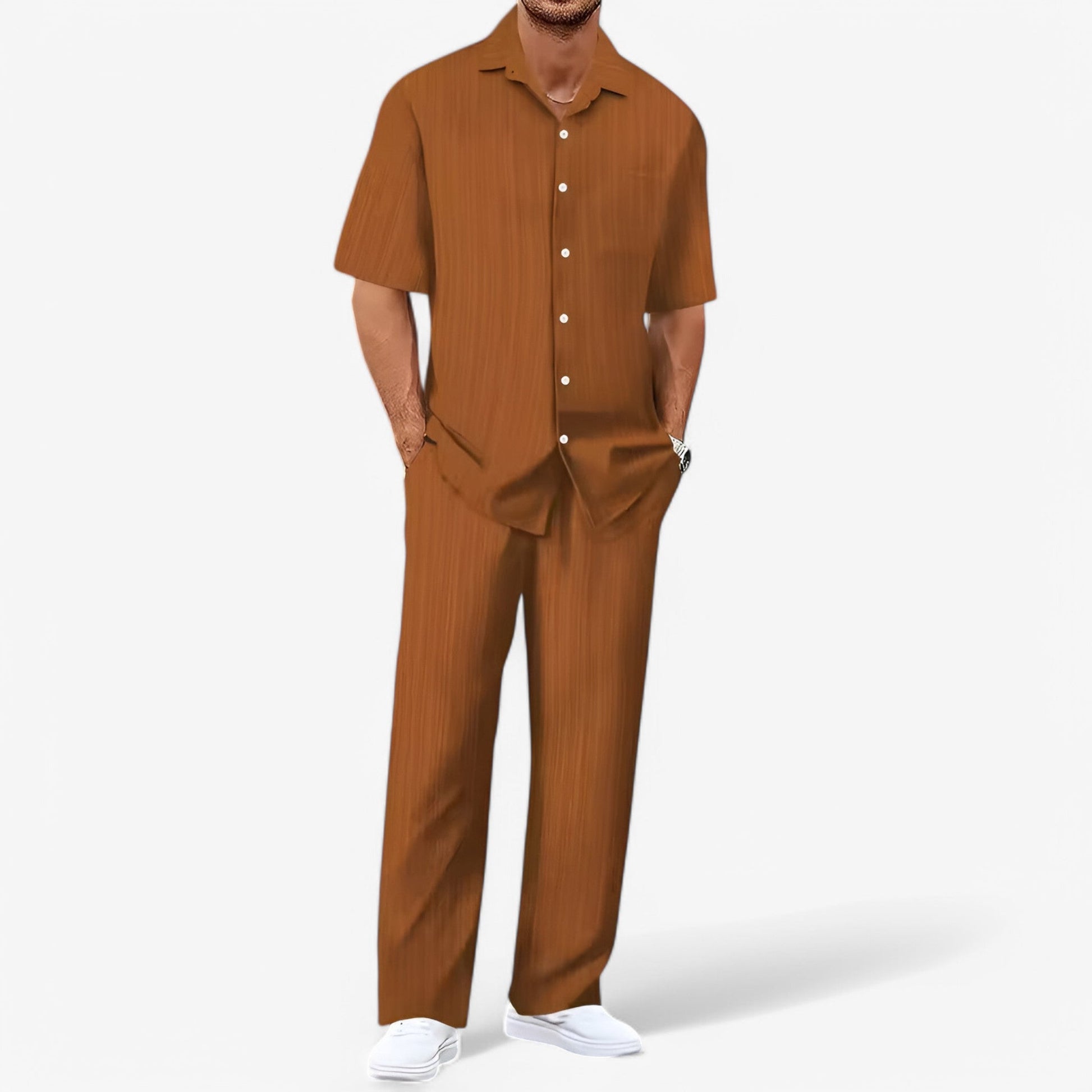 Ensemble Homme Décontracté Chic : Chemise Élégante et Pantalon Coupe Ajustée