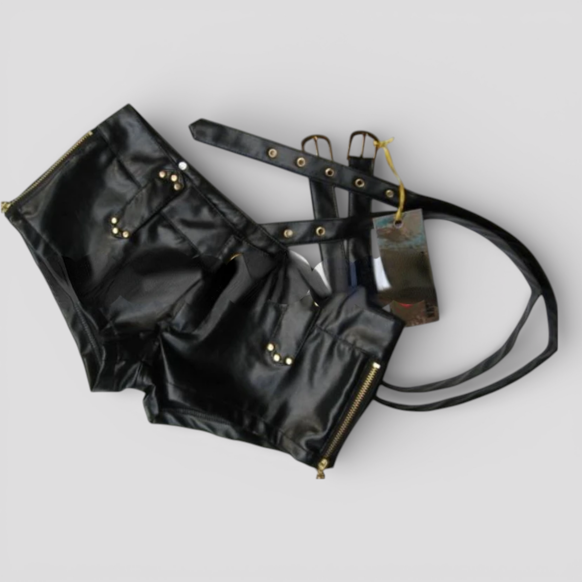 Short en cuir noir sexy pour femme - Taille haute ajustée