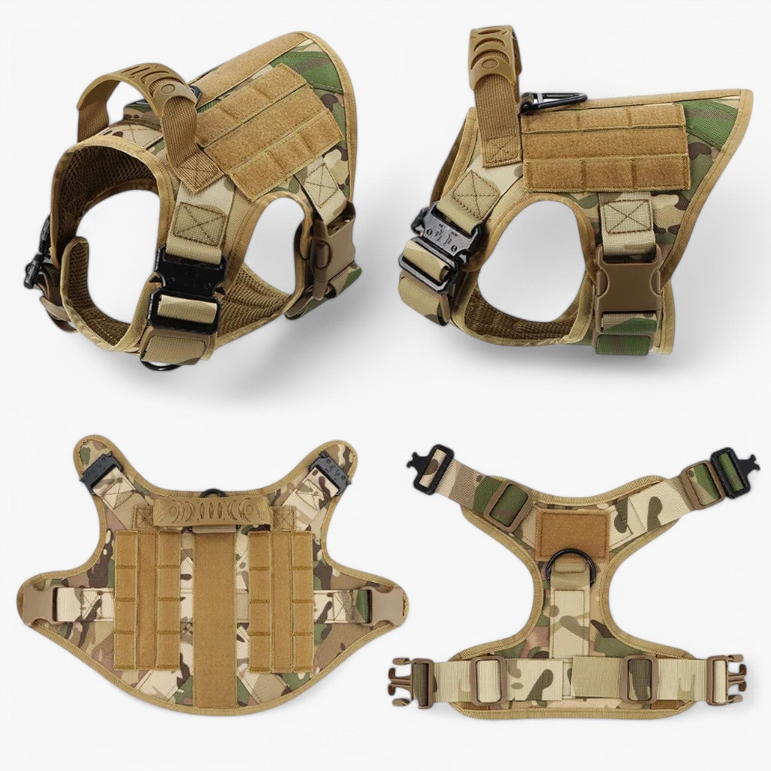 Harnais Tactique Militaire Noir en Nylon Réglable pour Grands Chiens avec Gilet et Poignée