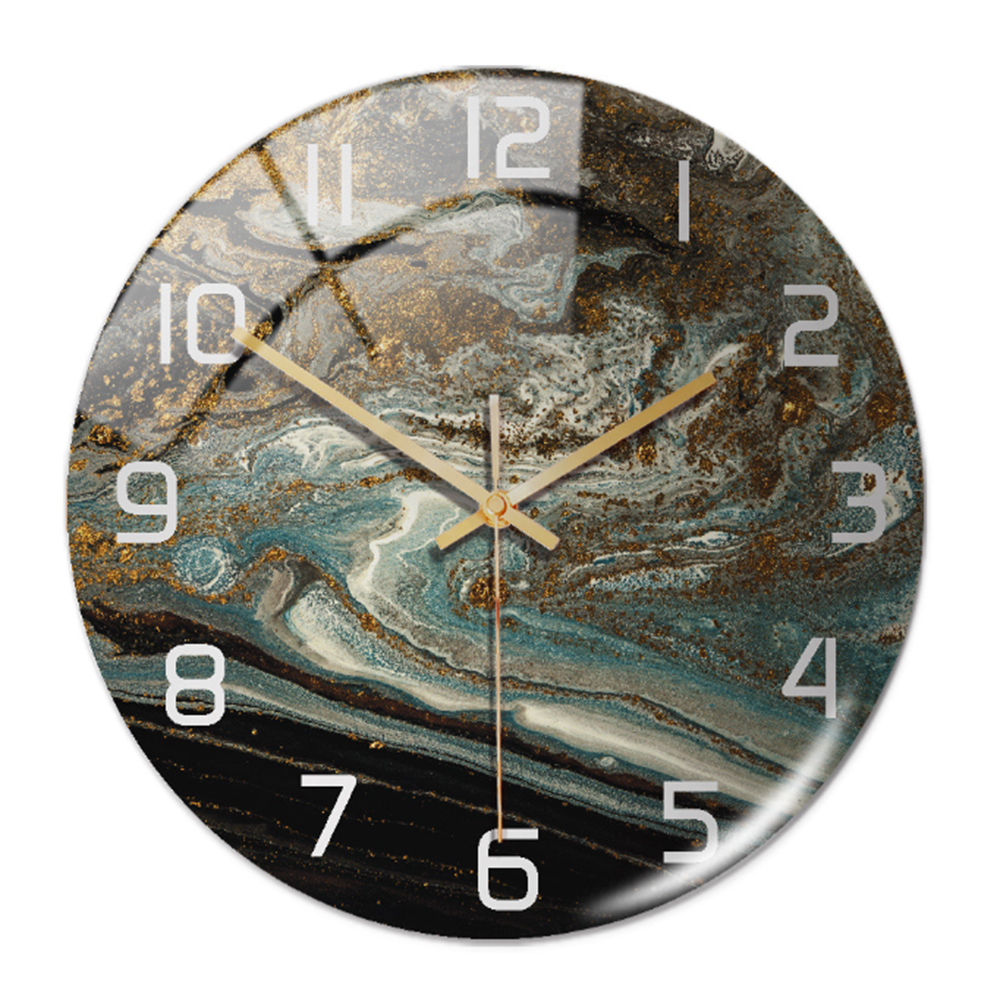 Wall Clocks : Horloge Murale Silencieuse Ø30cm, Effet Marbre Blanc Luxe Moderne pour Salon/Bureau dans de Marche Lino