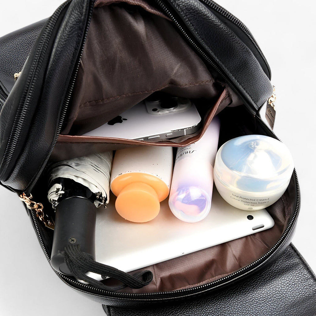Grand sac à dos pour femme en cuir véritable italien - Élégant pour le travail, les voyages et l'usage quotidien