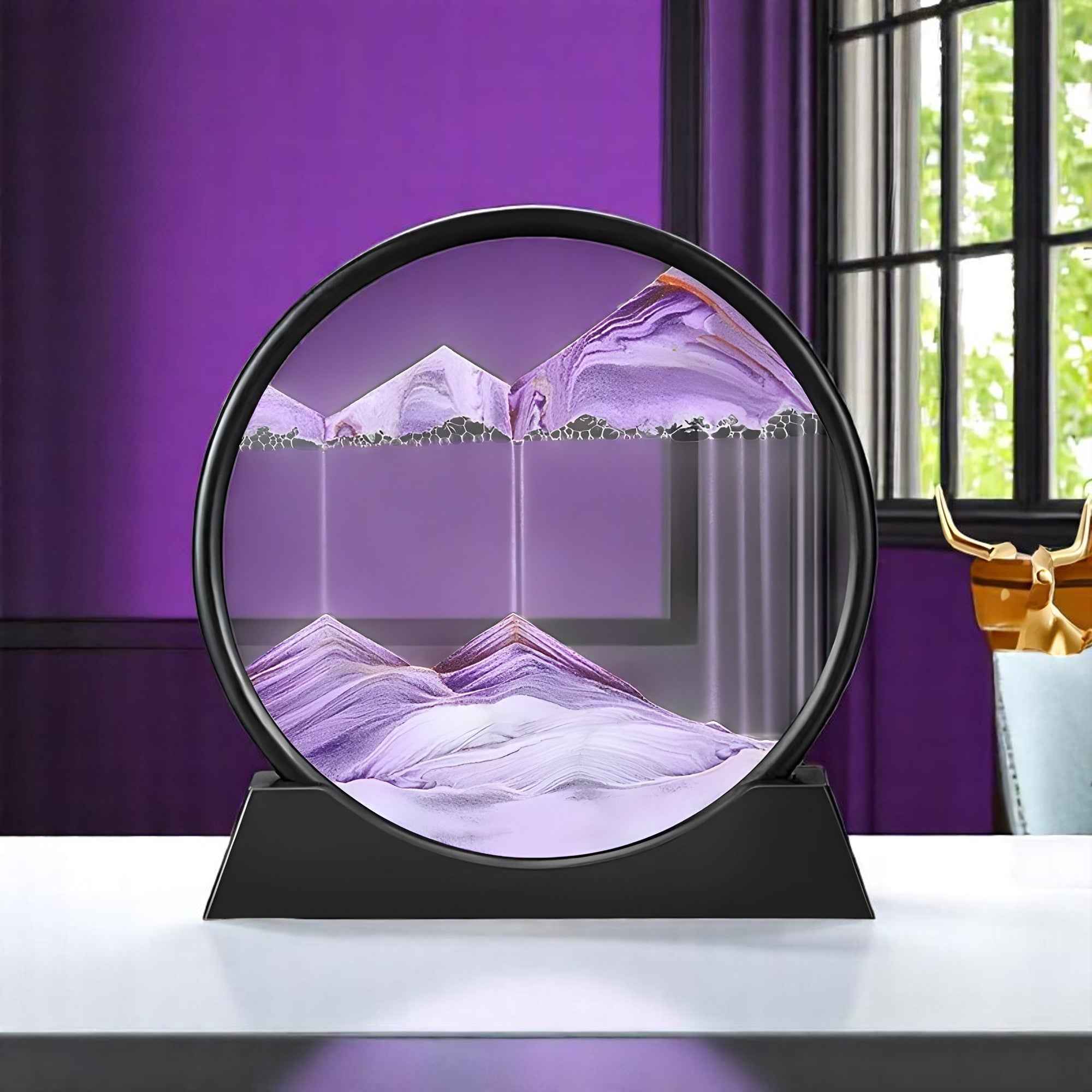 Art de sable : Tableau Sable Mouvant 3D Décoratif en Verre - Paysage Relaxant pour Bureau/Maison dans Violet de Marche Lino
