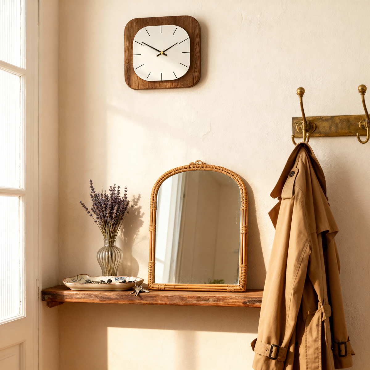 Horloges murales : Horloge Murale Design Silencieuse Carrée Bois dans de Marche Lino