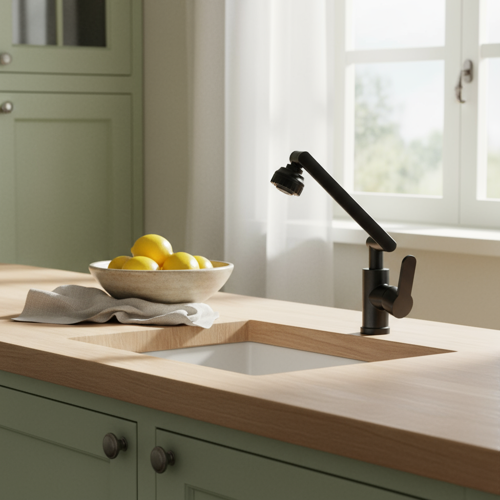 Robinet de cuisine : Robinet Mitigeur de Cuisine à Double Jet Métal dans de Marche Lino