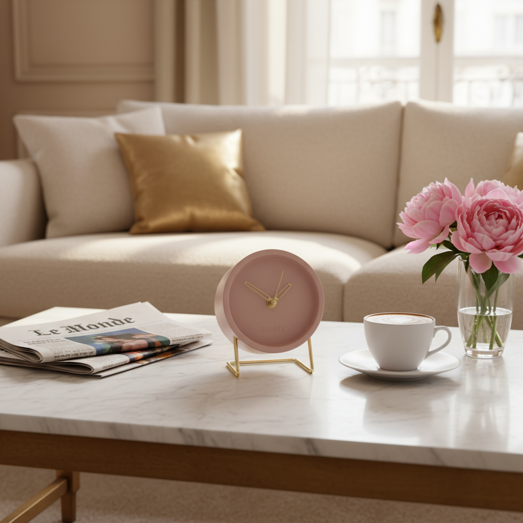 Horloge de Table Design Minimaliste Métal – Noire avec Pied Doré