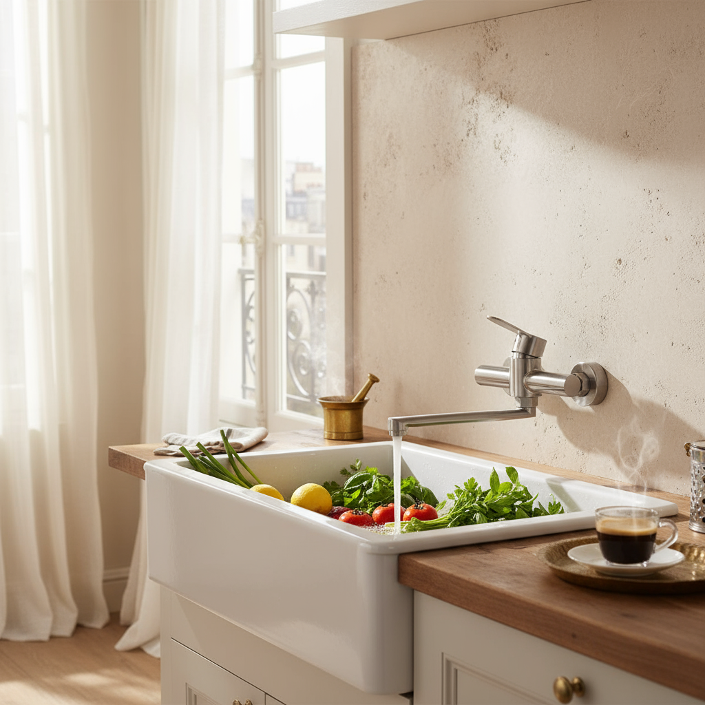Mitigeur Homme de Cuisine Mural en Acier Inoxydable – Finition Argentée