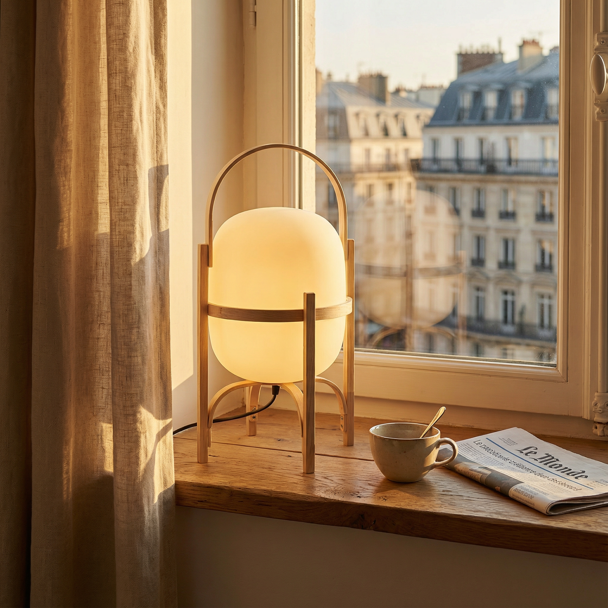 Lampe de Table LED Minimaliste Bois Verre Givré