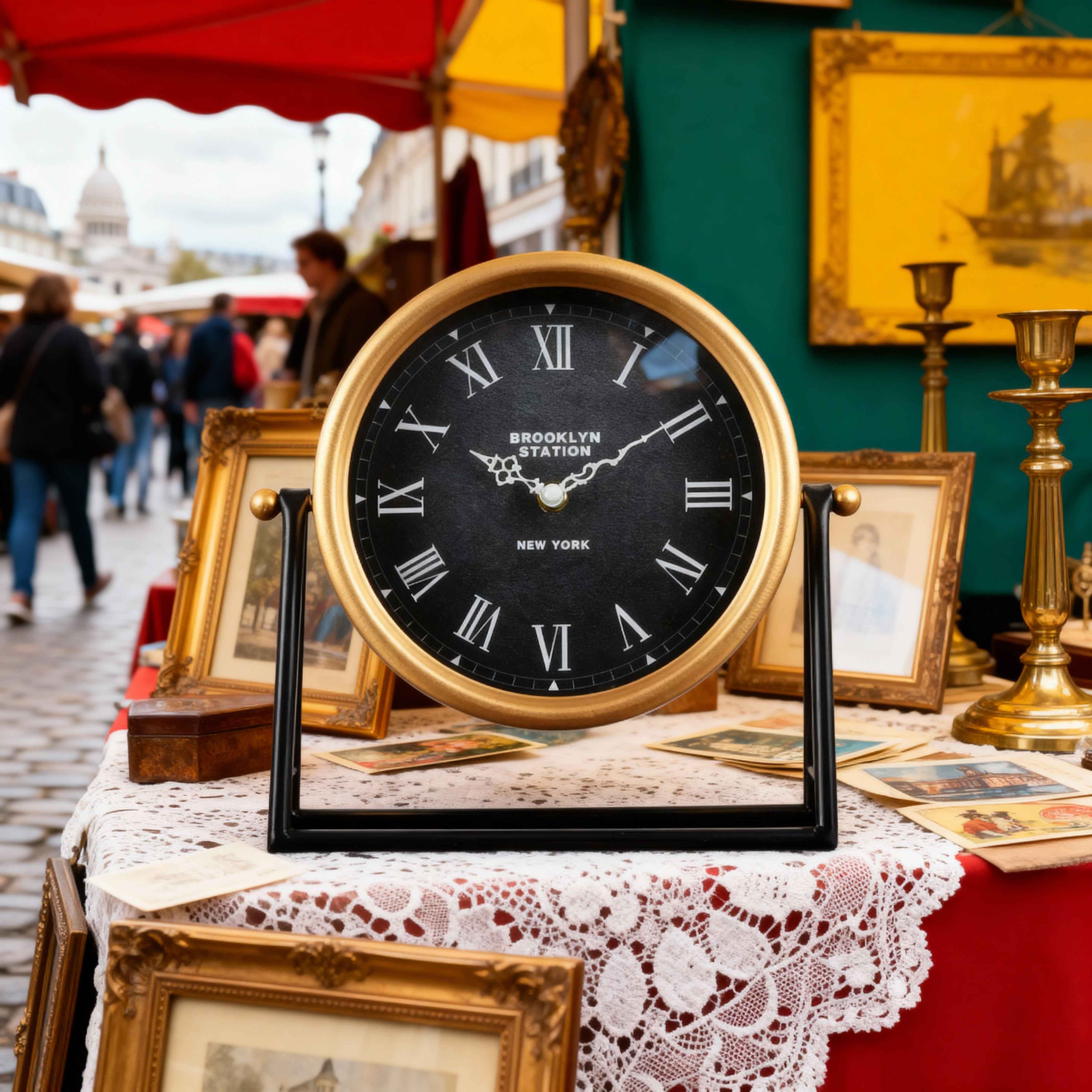 Horloges de bureau : Horloge de Bureau Vintage Dorée en Verre et Métal - Style Rétro Élégant dans de Marche Lino