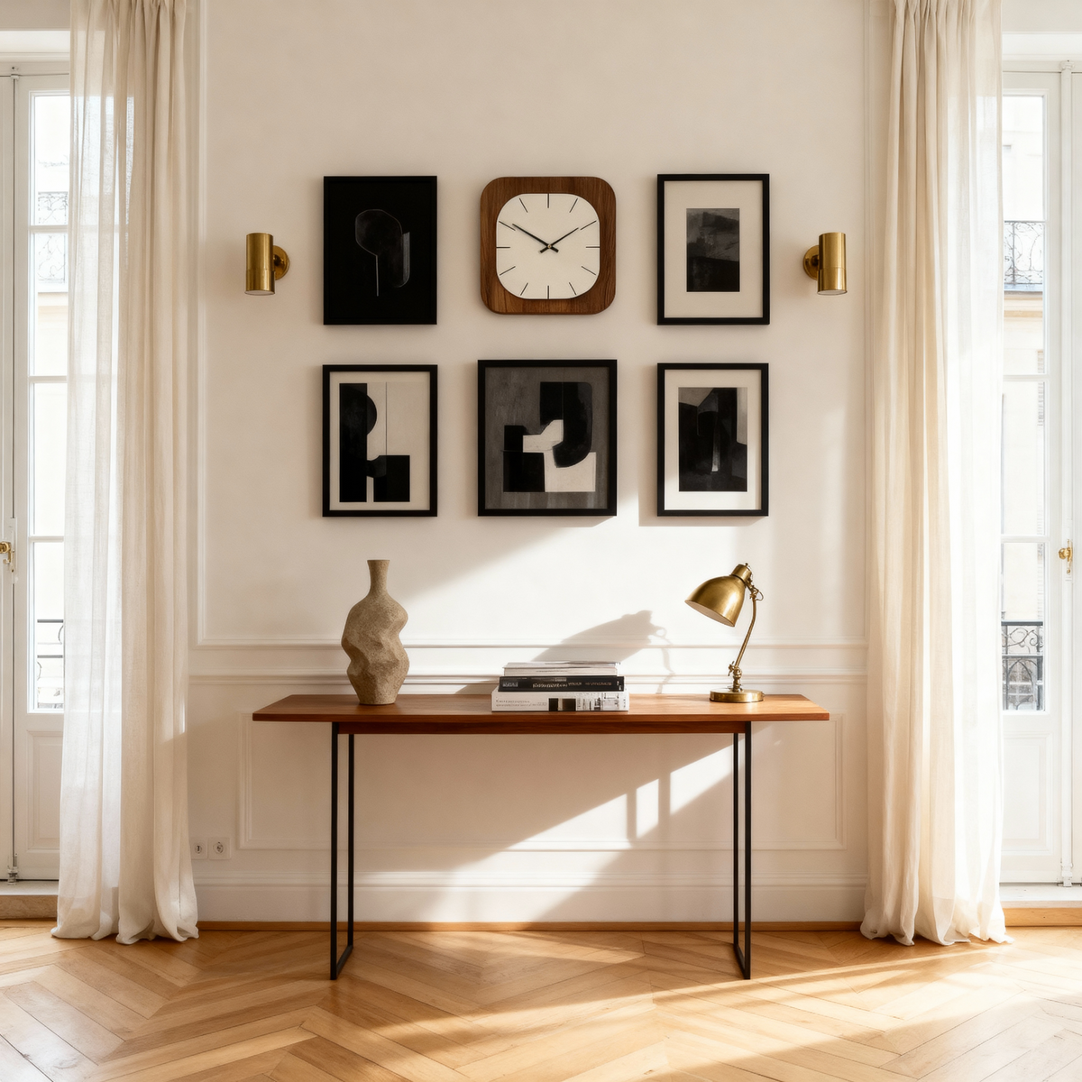 Horloges murales : Horloge Murale Design Silencieuse Carrée Bois dans de Marche Lino