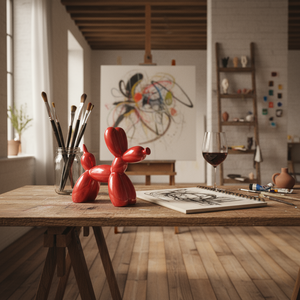 Bunte Keramik-Hundeskulptur mit Ballon