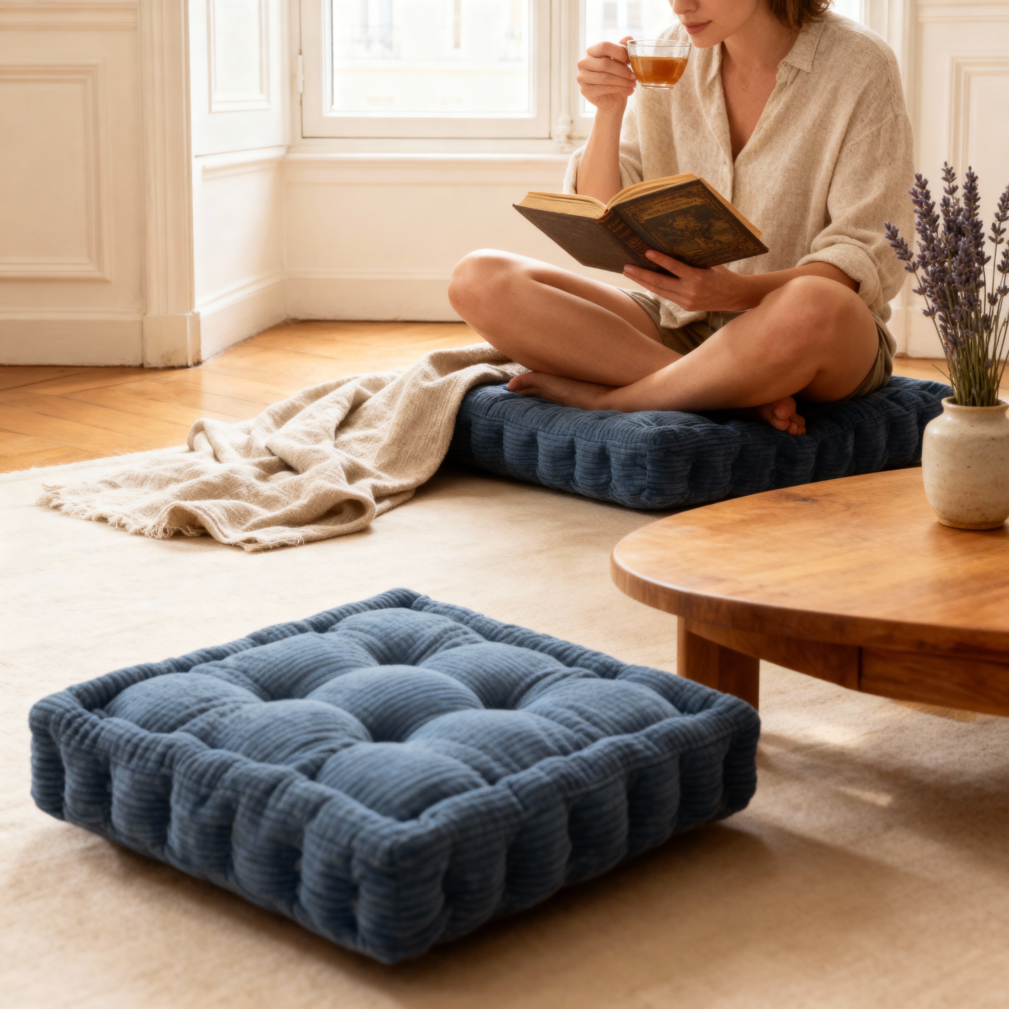 Coussins et Oreillers : Coussin de Méditation 40x40 Cm en Coton Accessoires De Méditation dans de Marche Lino