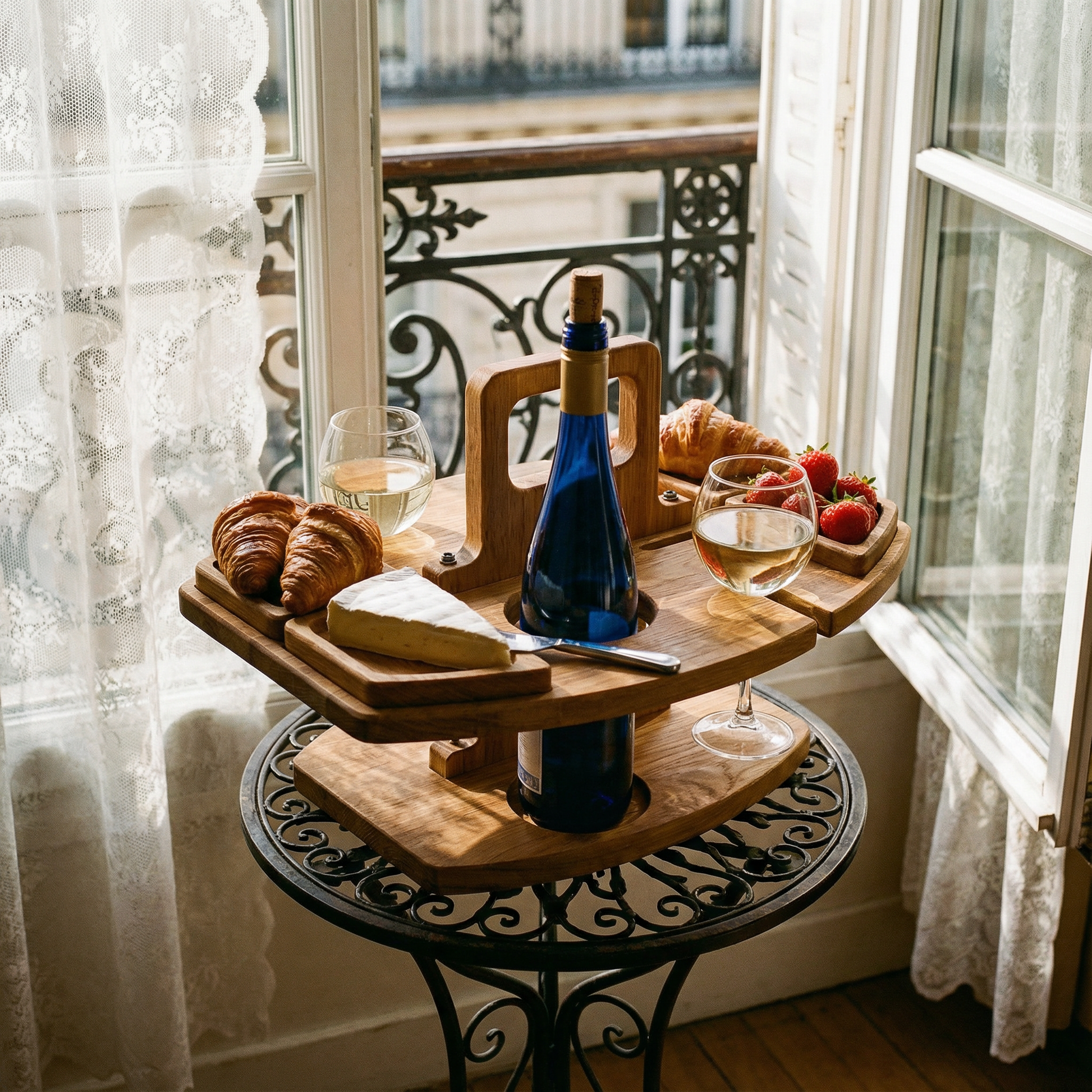 Table de Pique-Nique Pliable en Bois avec Porte-Verres