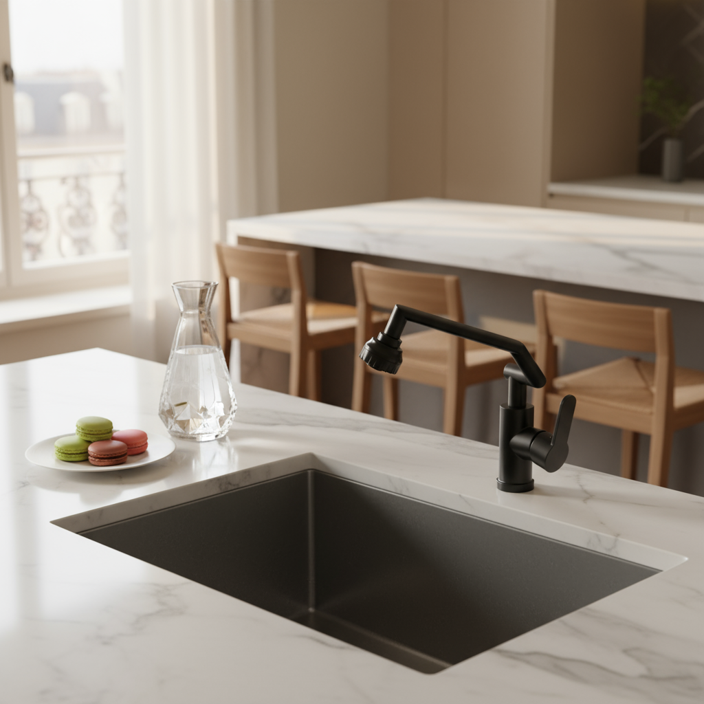 Robinet de cuisine : Robinet Mitigeur de Cuisine à Double Jet Métal dans de Marche Lino