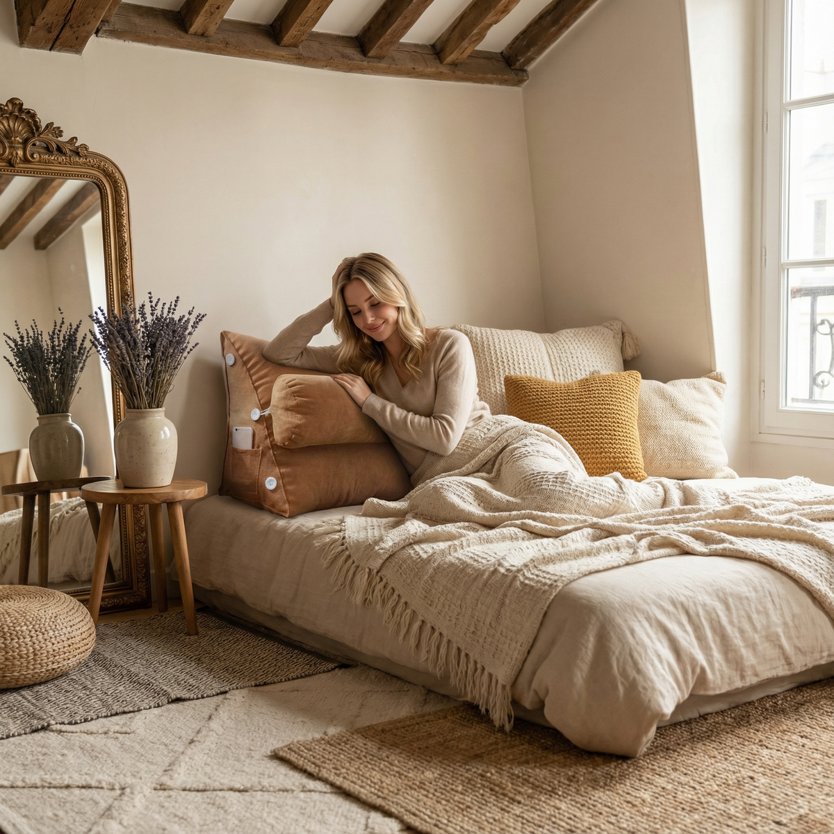 Coussins décoratifs : Coussin de Lecture Triangulaire en Peluche Coton dans de Marche Lino