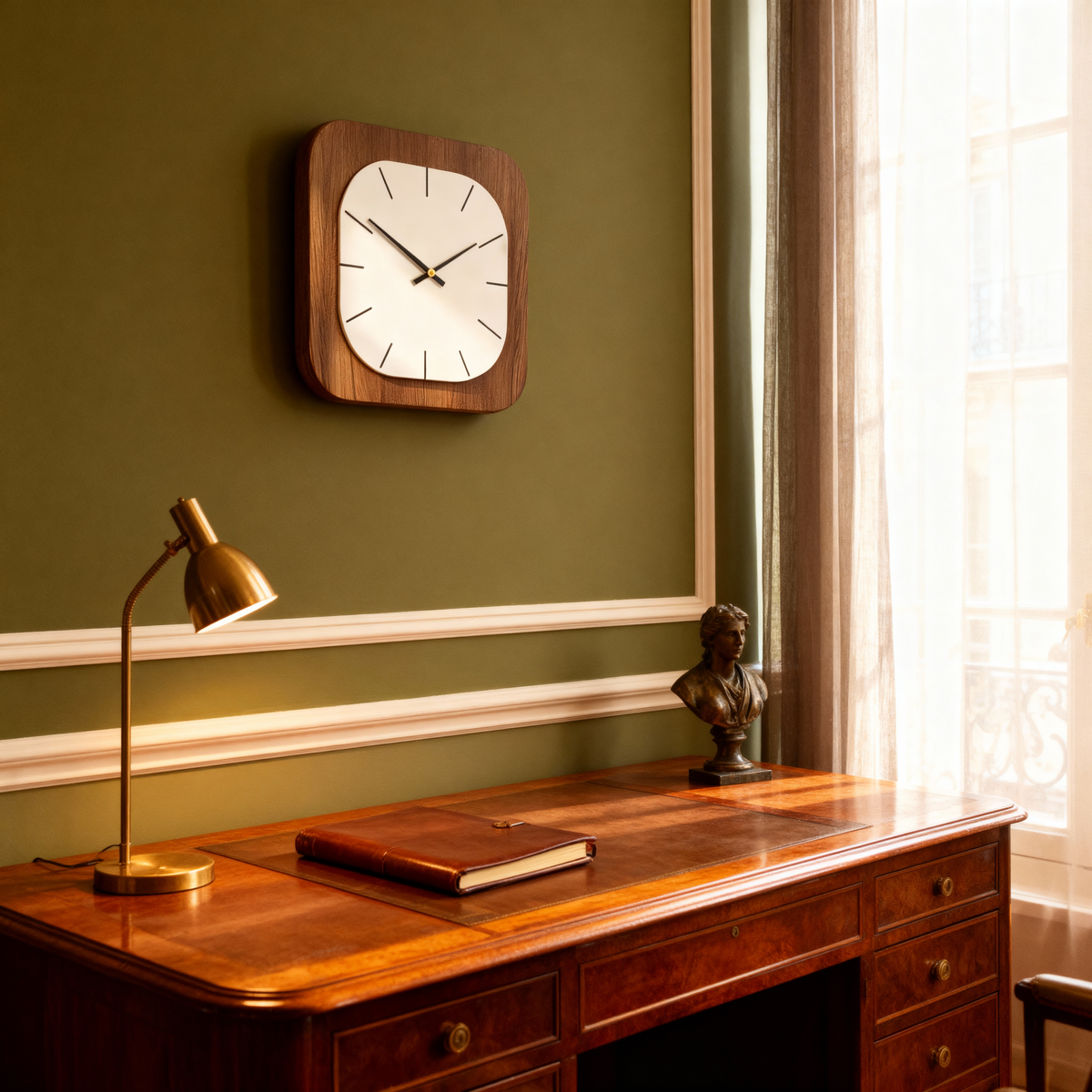 Horloges murales : Horloge Murale Design Silencieuse Carrée Bois dans de Marche Lino