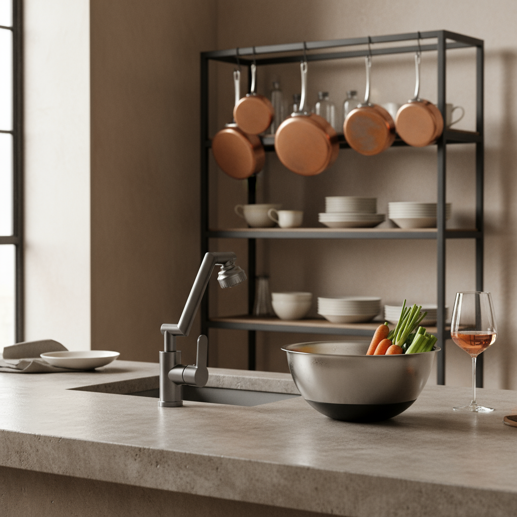 Robinet de cuisine : Robinet Mitigeur de Cuisine à Double Jet Métal dans de Marche Lino