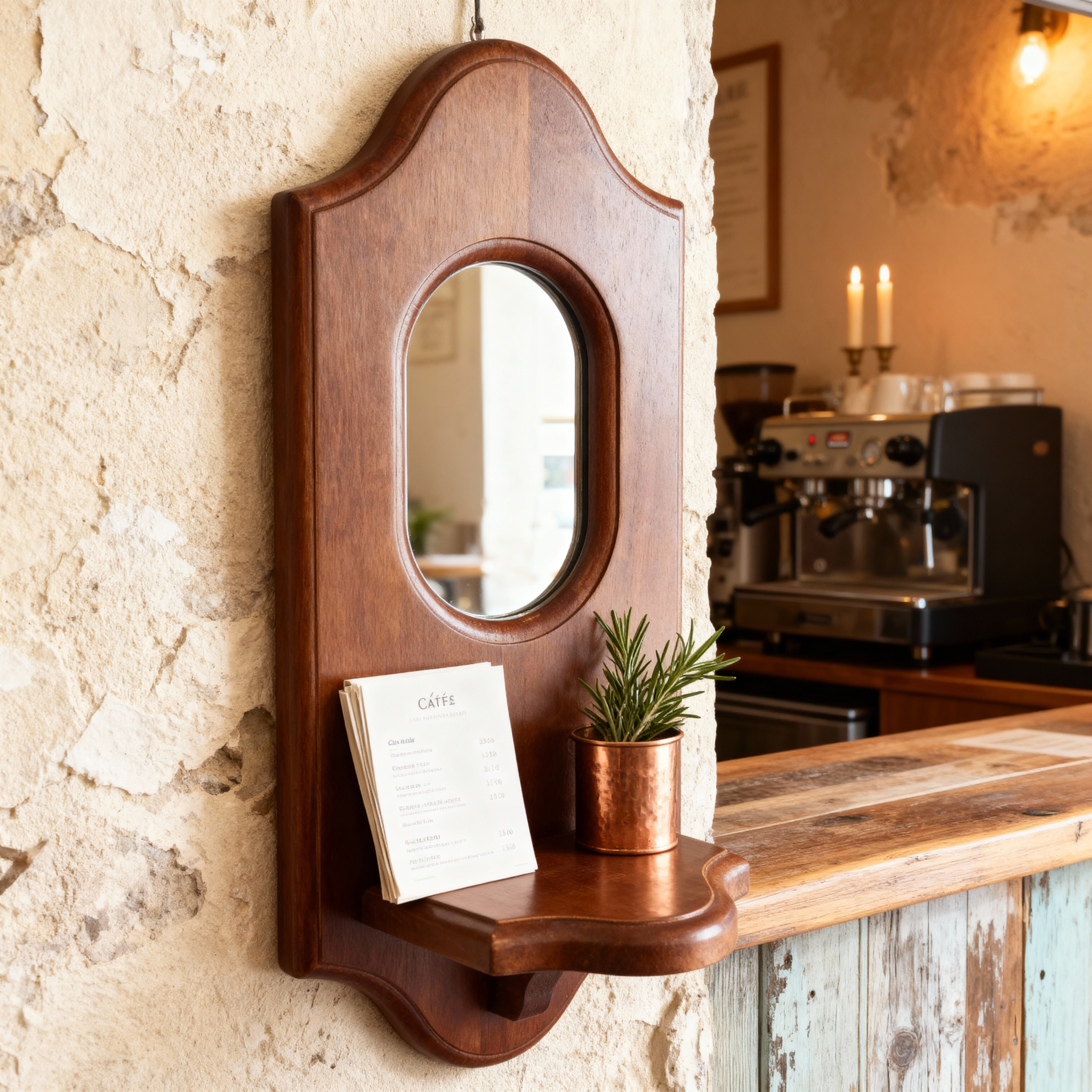 Miroirs : Miroir Mural Vintage Multifonctionnel avec Étagère Bois dans de Marche Lino