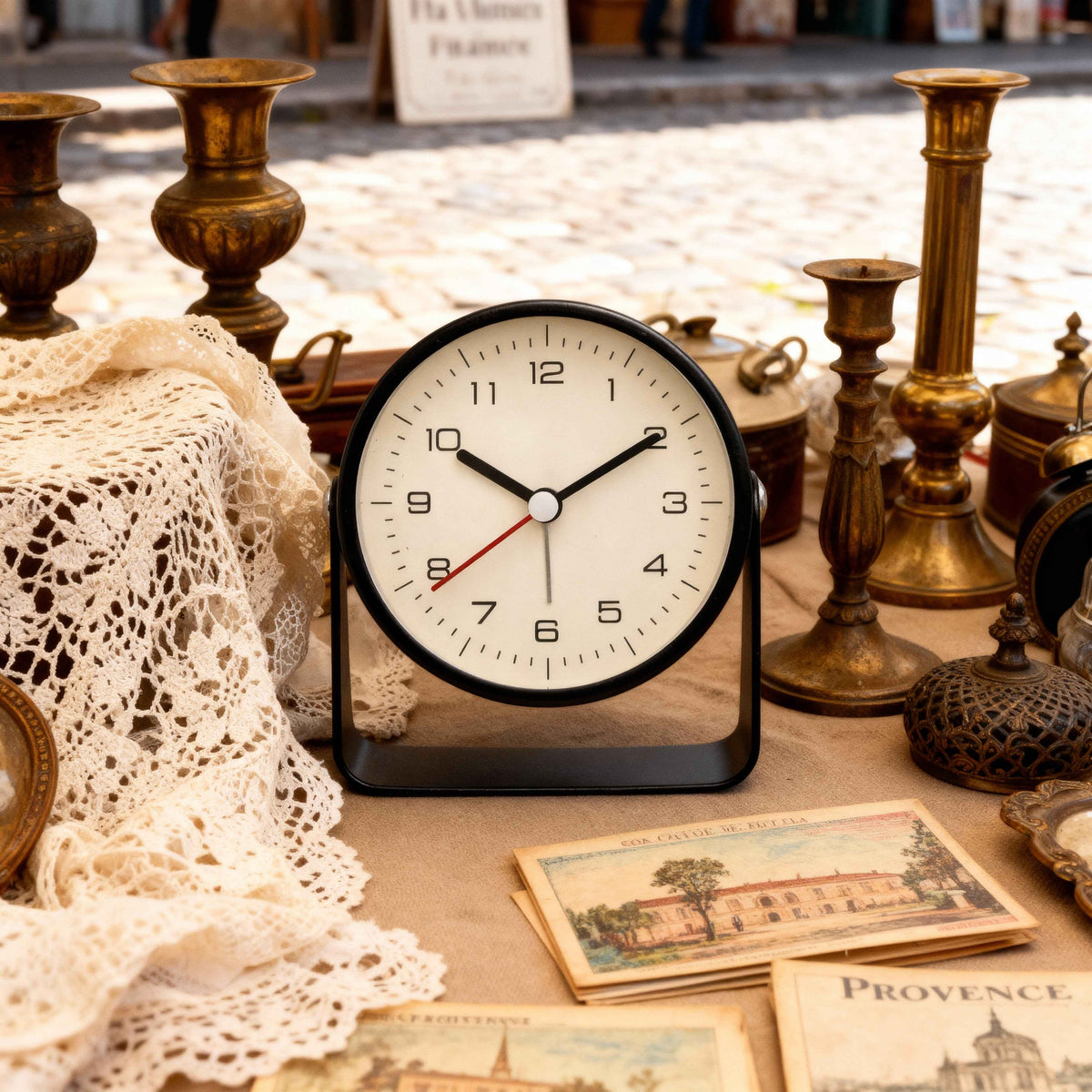 Horloges : Réveil analogique silencieux noir vintage en lin - Style rétro pour chambre à coucher dans de Marche Lino
