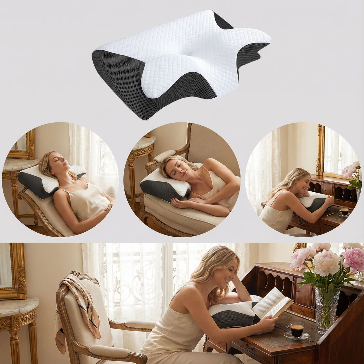 Coussins de cou : Oreiller Ergonomique Cervical en Mousse à Mémoire de Forme, Housse Lavable Hypoallergénique pour Adulte dans de Marche Lino
