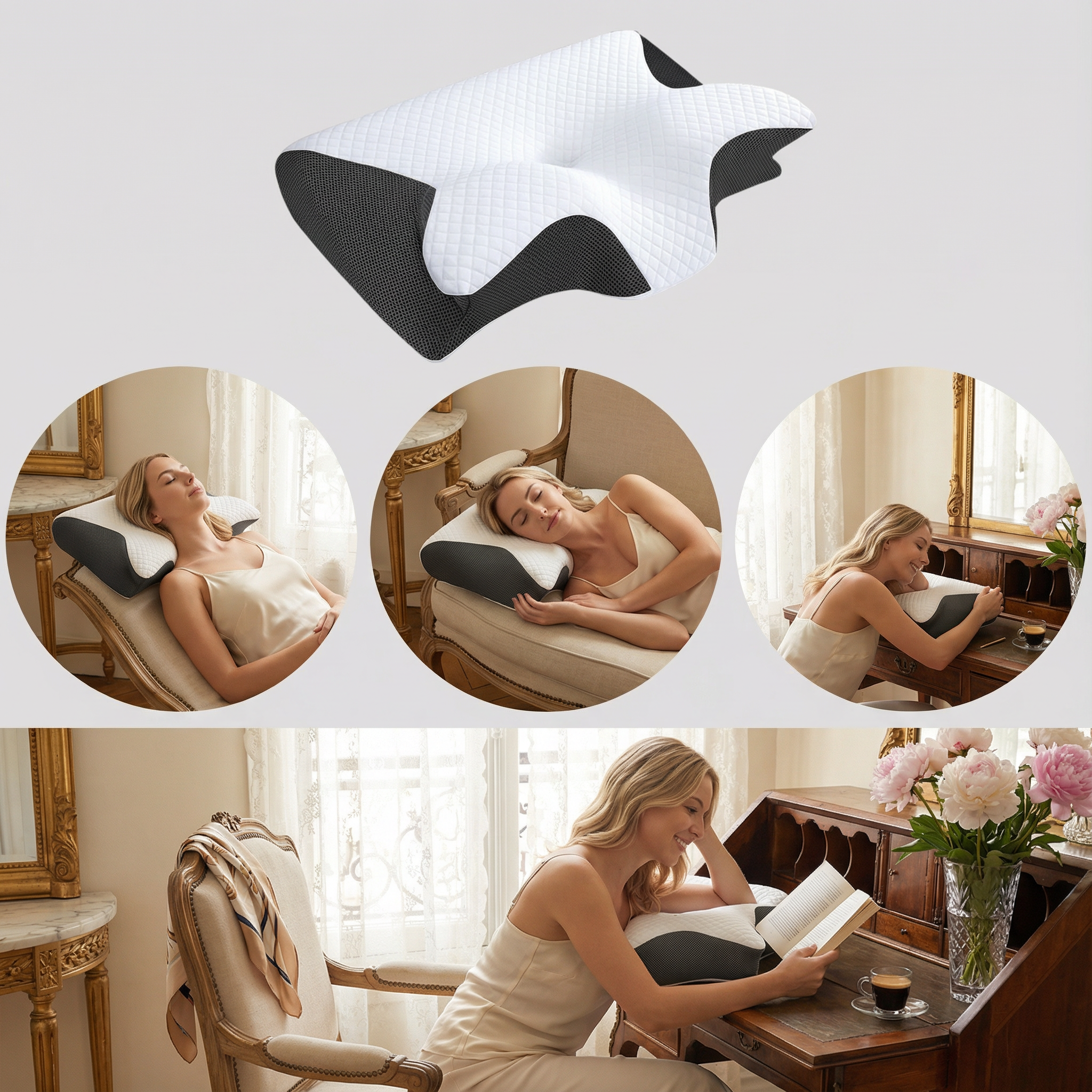 Coussins de cou : Oreiller Ergonomique Cervical en Mousse à Mémoire de Forme, Housse Lavable Hypoallergénique pour Adulte dans de Marche Lino