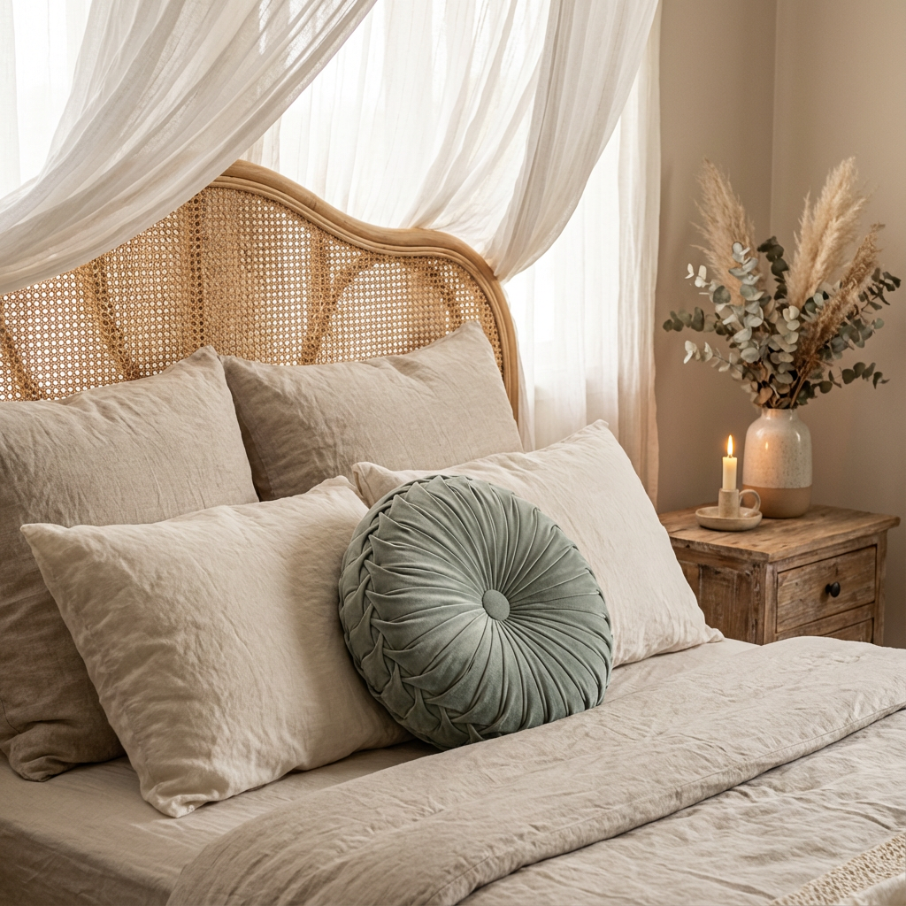Coussins décoratifs : Coussin Rond Plissé 3D en Velours - 3 Cm dans de Marche Lino