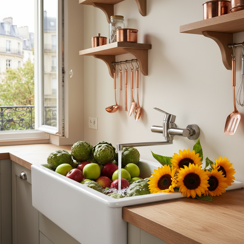 Mitigeur Homme de Cuisine Mural en Acier Inoxydable – Finition Argentée