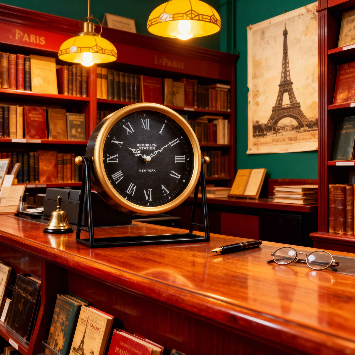 Horloges de bureau : Horloge de Bureau Vintage Dorée en Verre et Métal - Style Rétro Élégant dans de Marche Lino