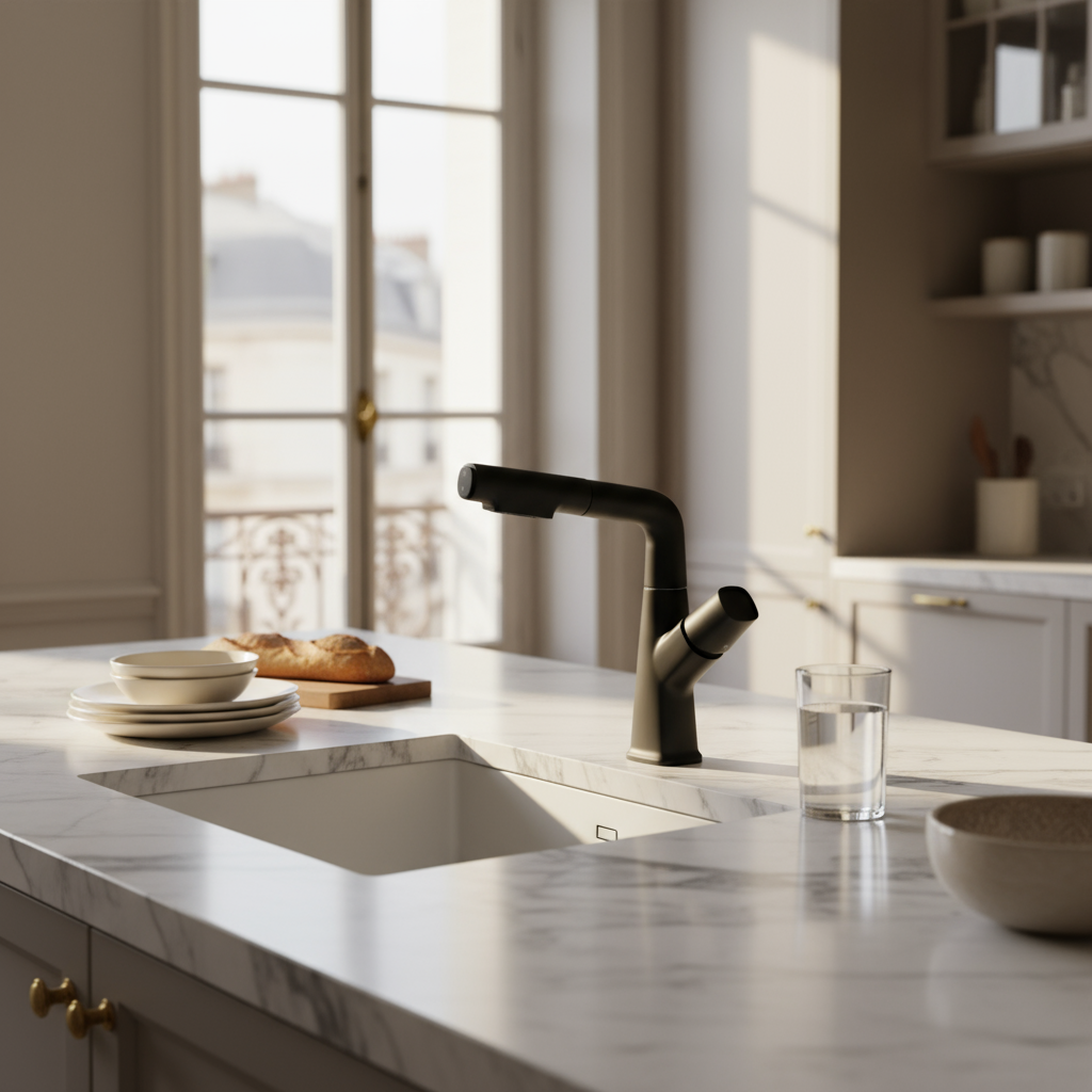 Robinet de Cuisine Chromé avec Buse Extractible et Mélangeur