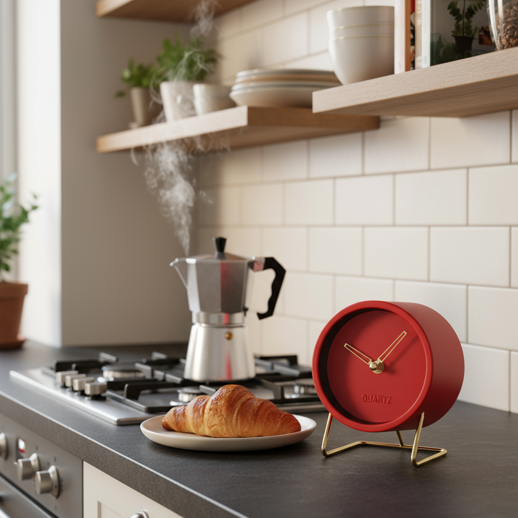 Horloge de Table Design Minimaliste Métal – Noire avec Pied Doré